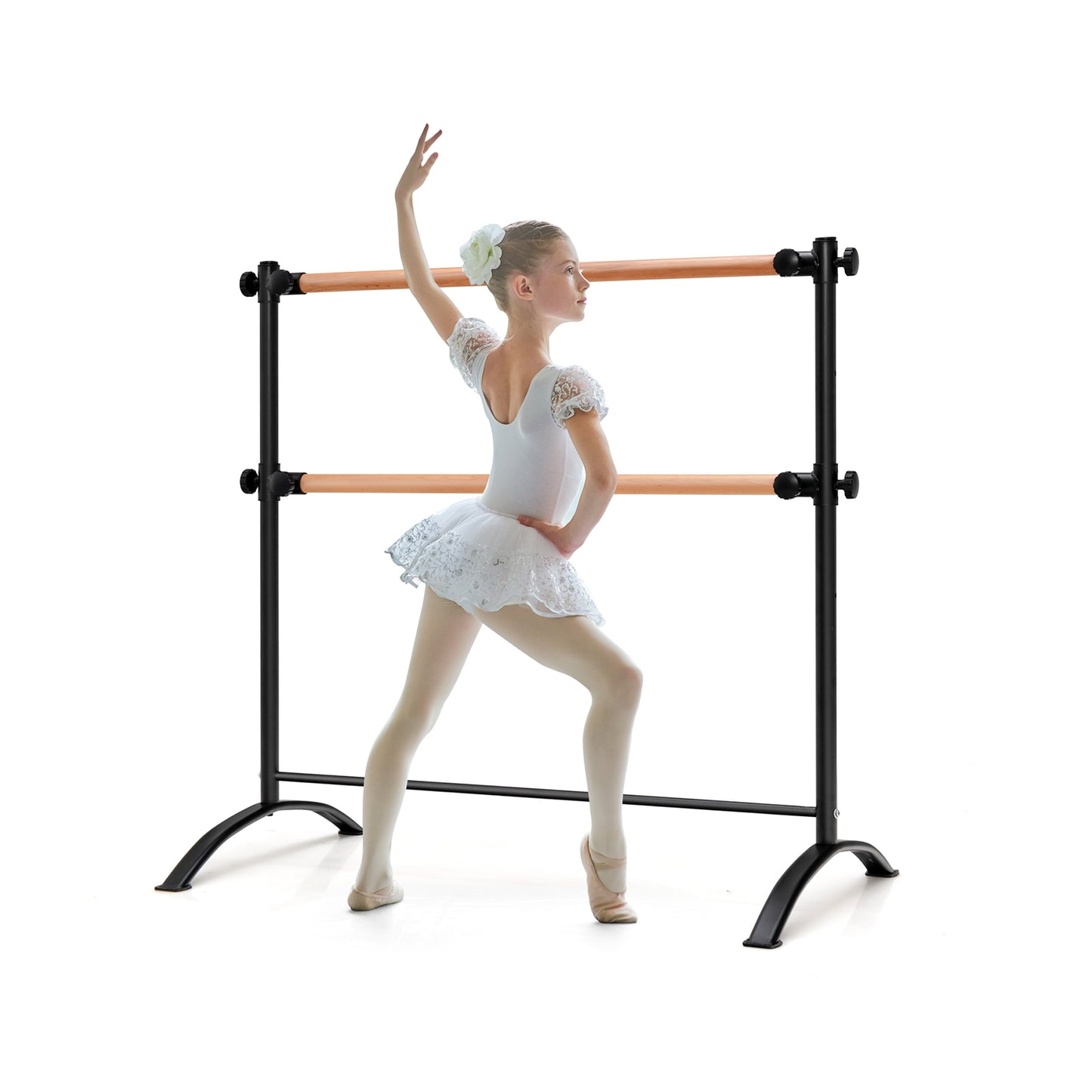 4 Foot Portable Freestanding Double Ballet Barre-Black Kids Crystal