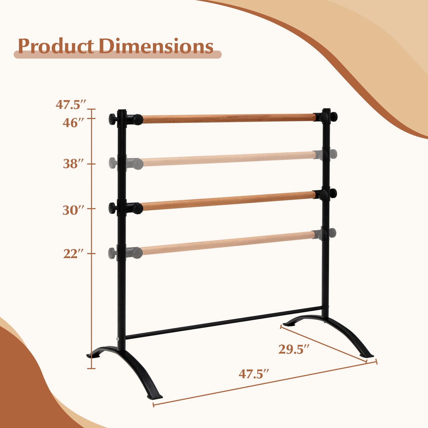 4 Foot Portable Freestanding Double Ballet Barre-Black Kids Crystal