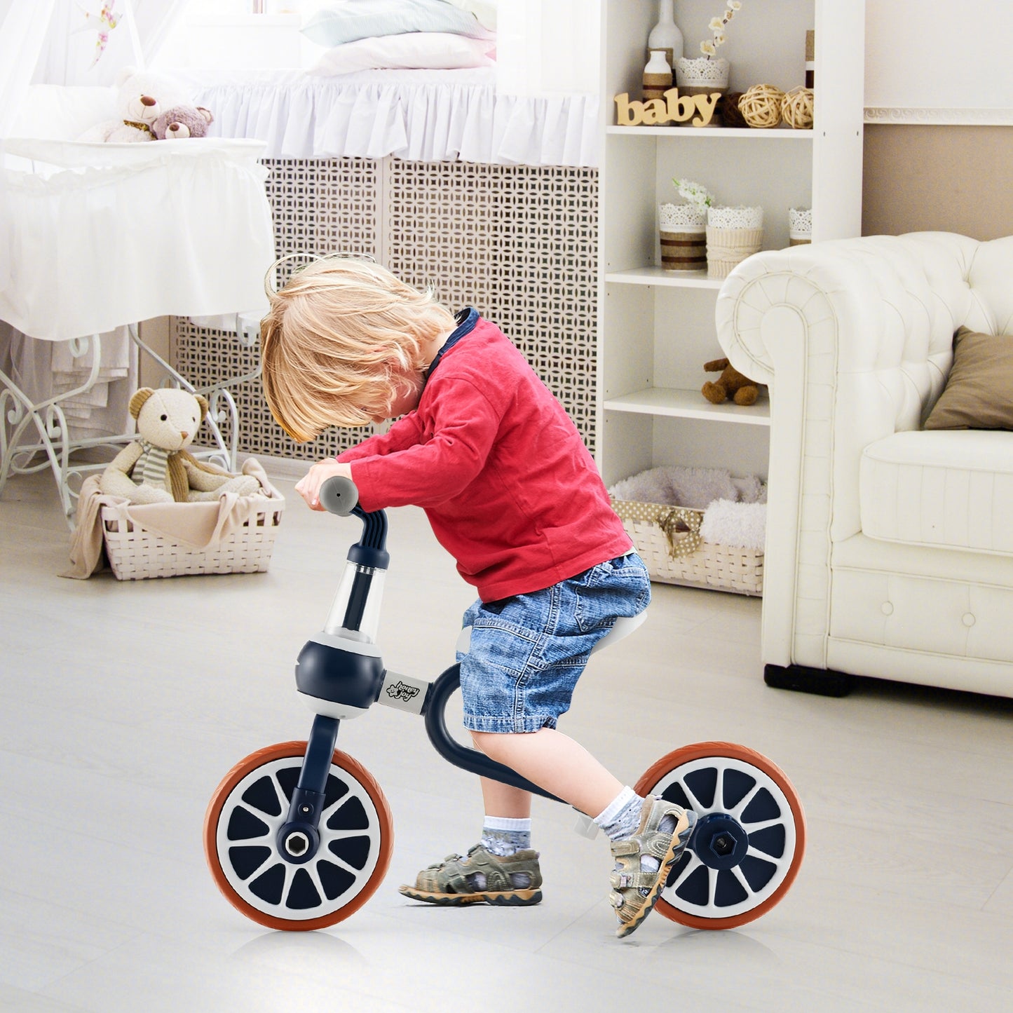 4-in-1 Kids Trike Bike with Adjustable Parent Push Handle and Seat Height-Navy Kids Crystal