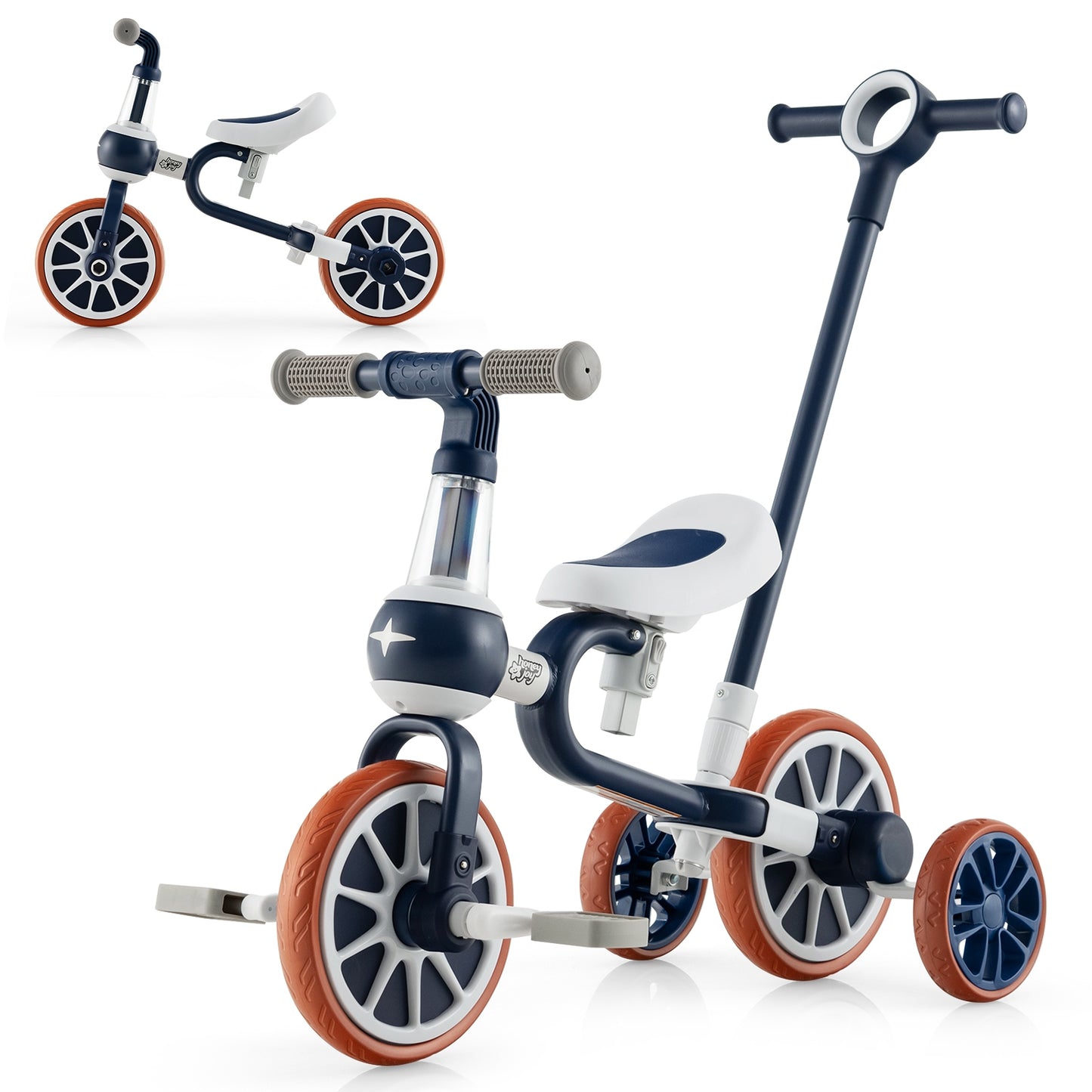 4-in-1 Kids Trike Bike with Adjustable Parent Push Handle and Seat Height-Navy Kids Crystal