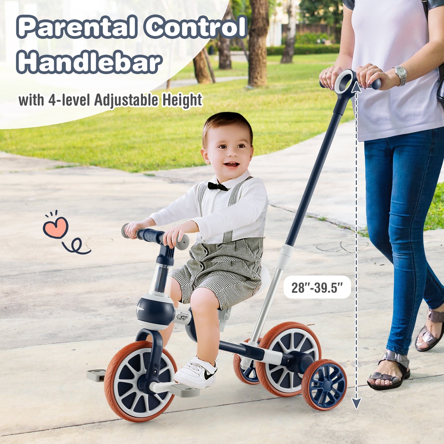4-in-1 Kids Trike Bike with Adjustable Parent Push Handle and Seat Height-Navy Kids Crystal
