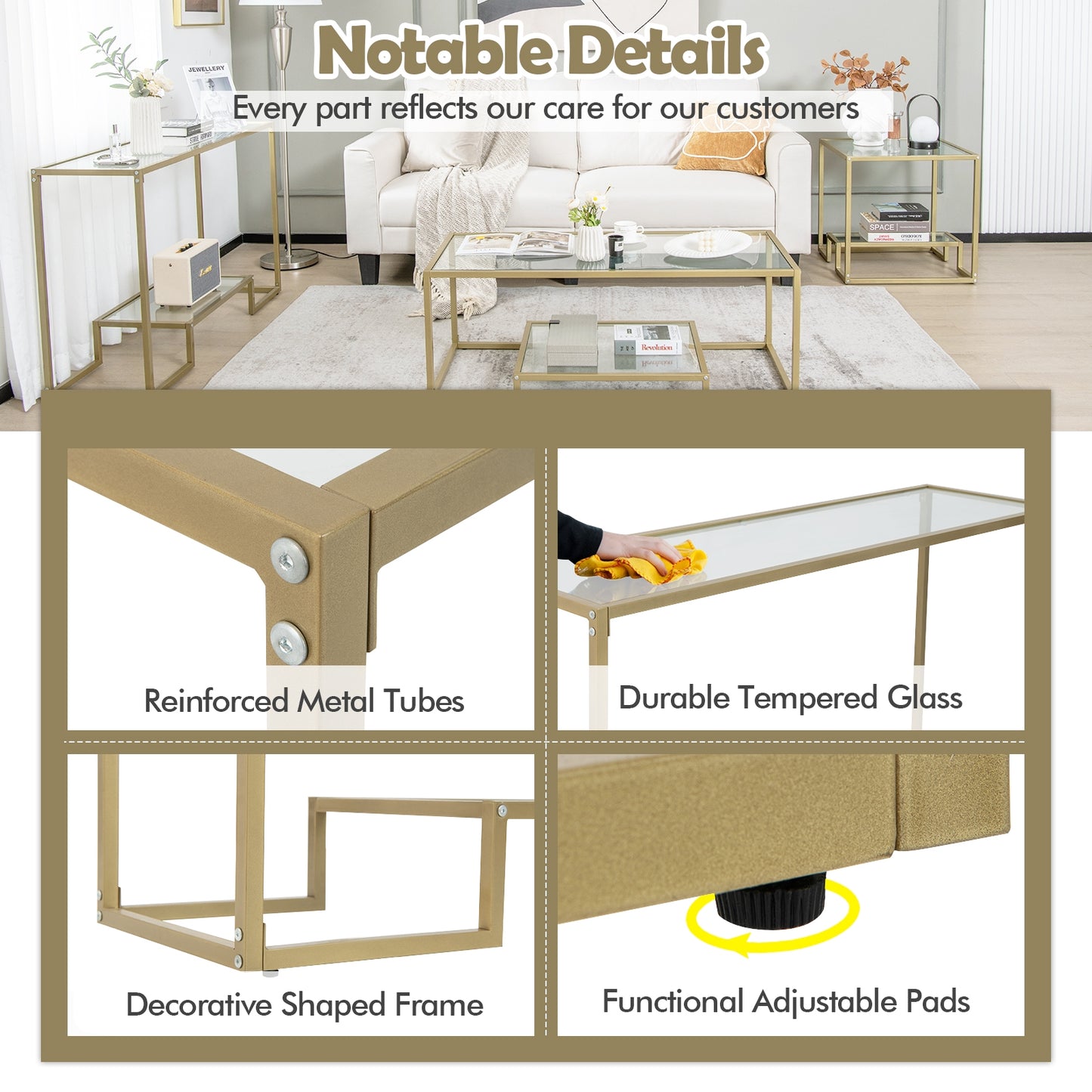 48 Inch 2-Tier Console Table with Tempered Glass Tabletop for Hallway-Golden Kids Crystal