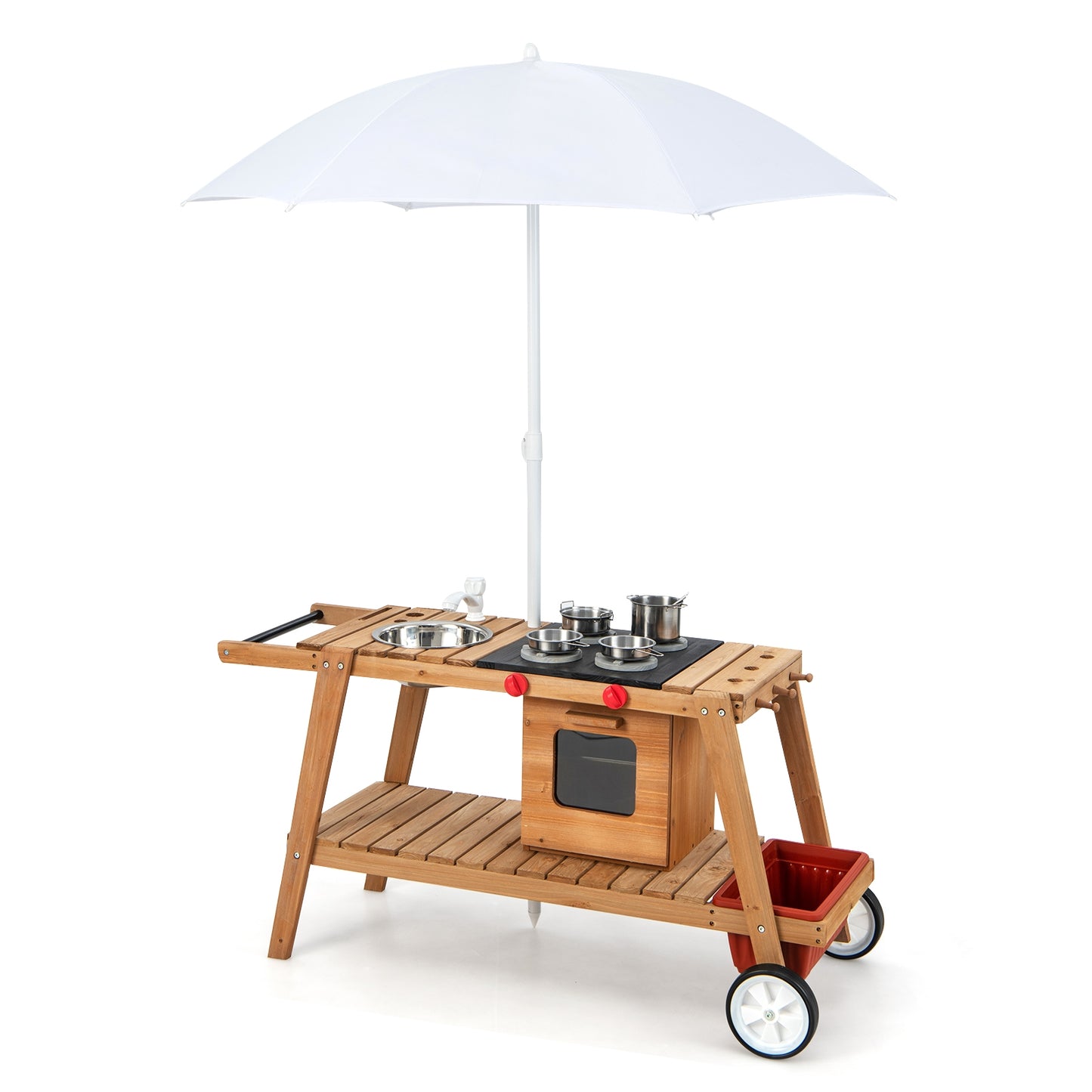 Wooden Play Cart with Sun Proof Umbrella for Toddlers Over 3 Years Old-Brown Kids Crystal