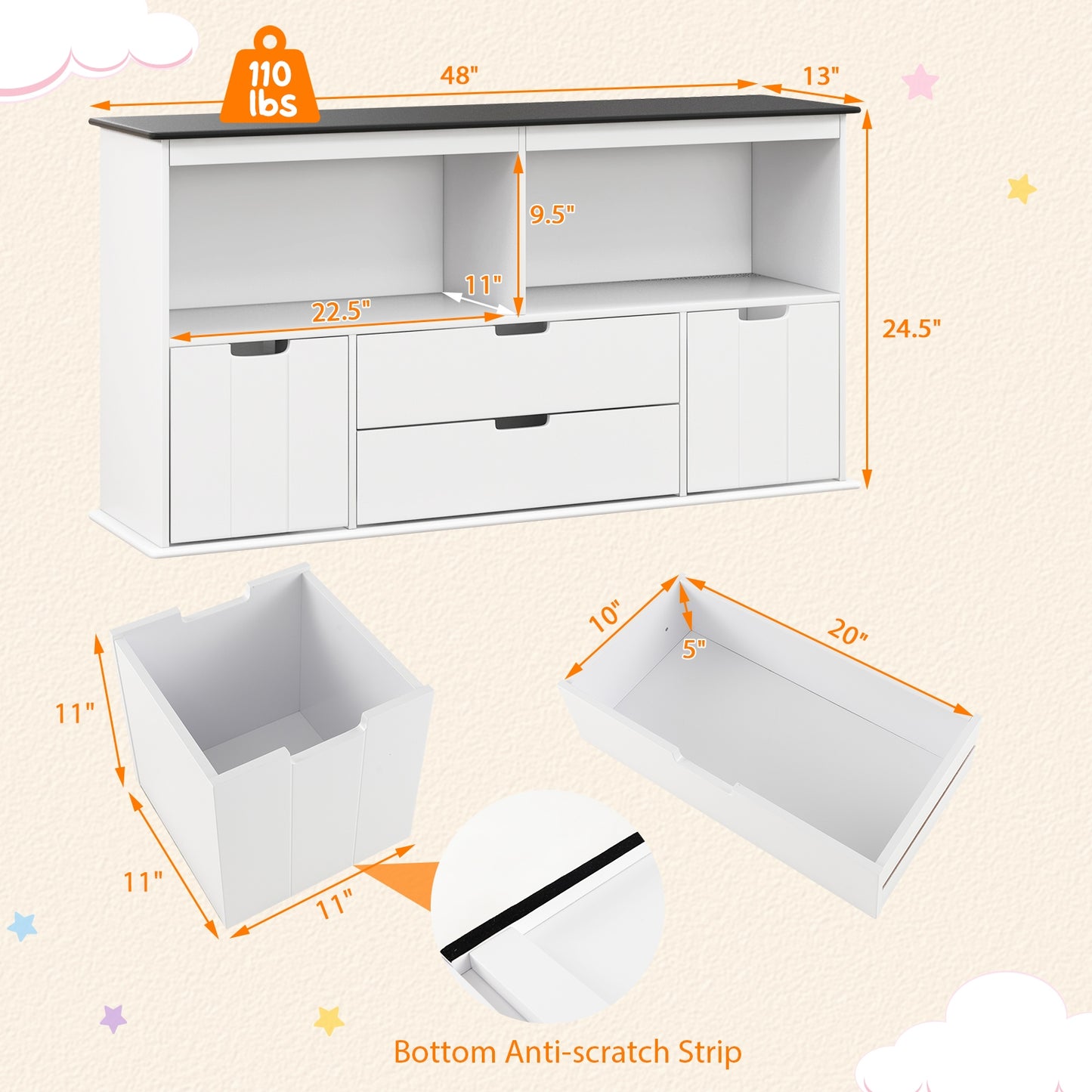 Kids Toy Storage Organizer with Blackboard Top-4-Drawer Kids Crystal