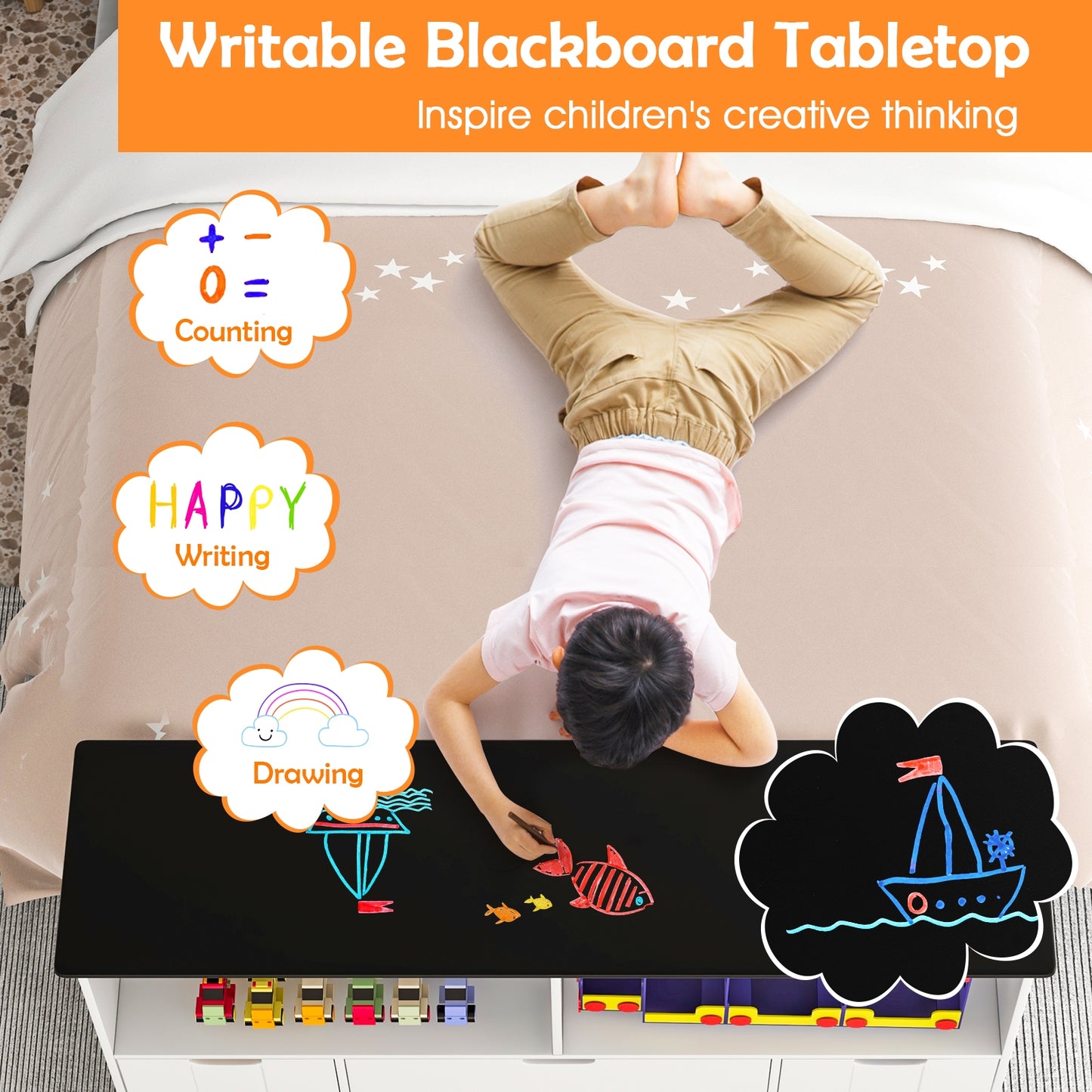 Kids Toy Storage Organizer with Blackboard Top-4-Drawer Kids Crystal
