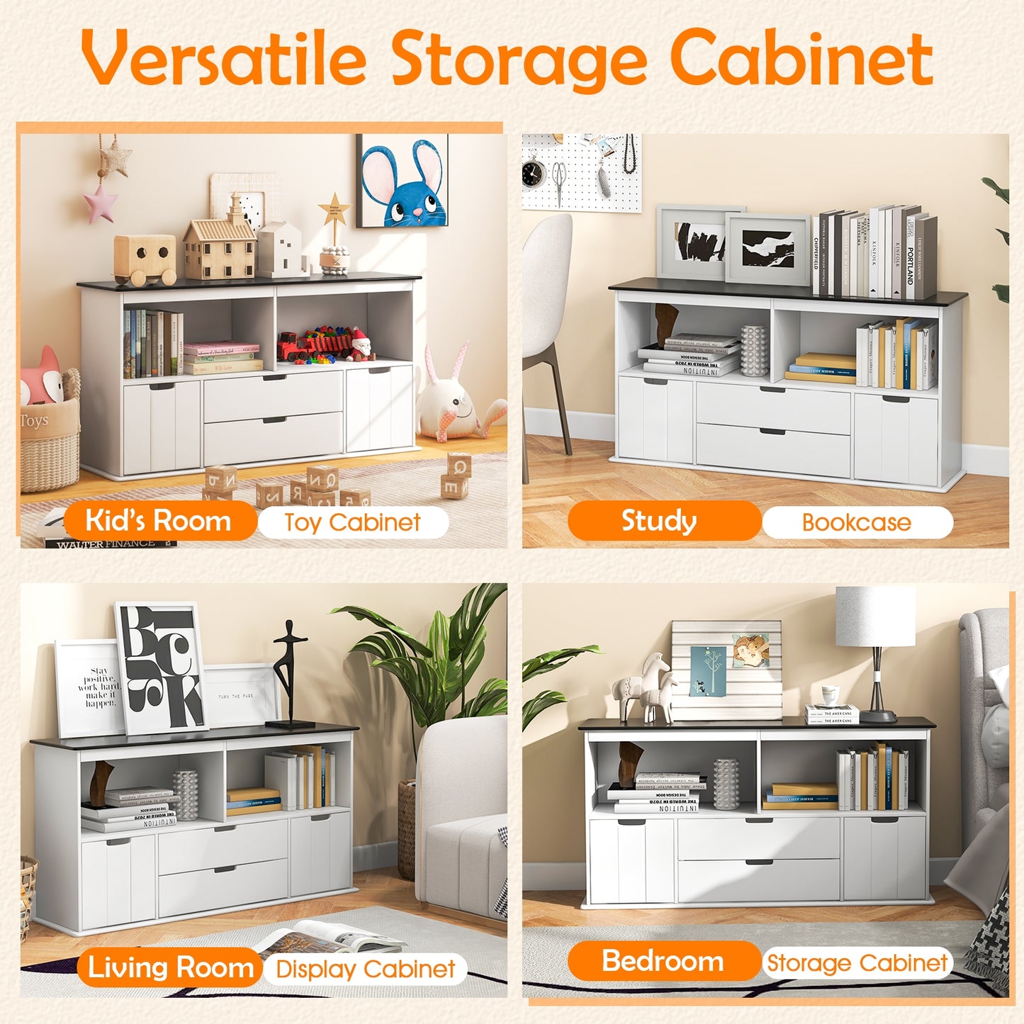 Kids Toy Storage Organizer with Blackboard Top-4-Drawer Kids Crystal