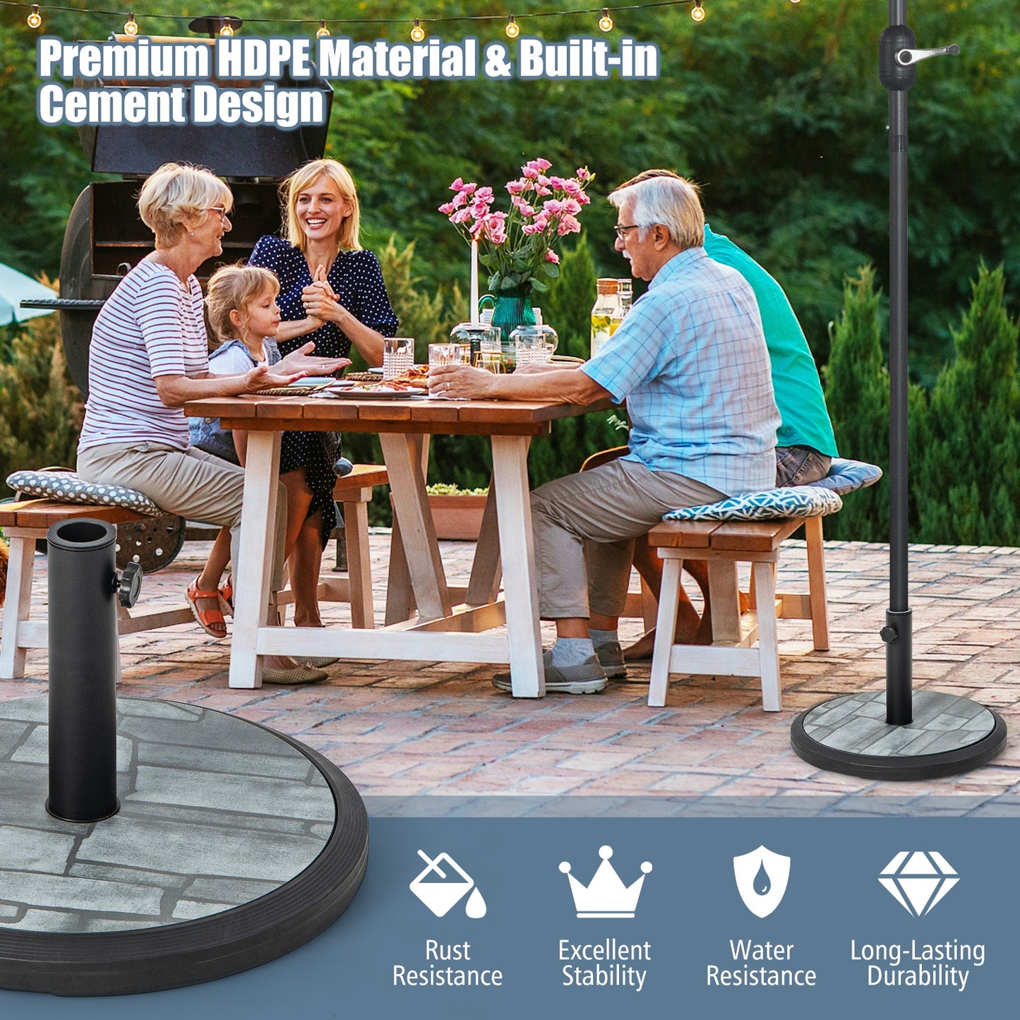 35lbs Umbrella Base with Built-in Cement Kids Crystal