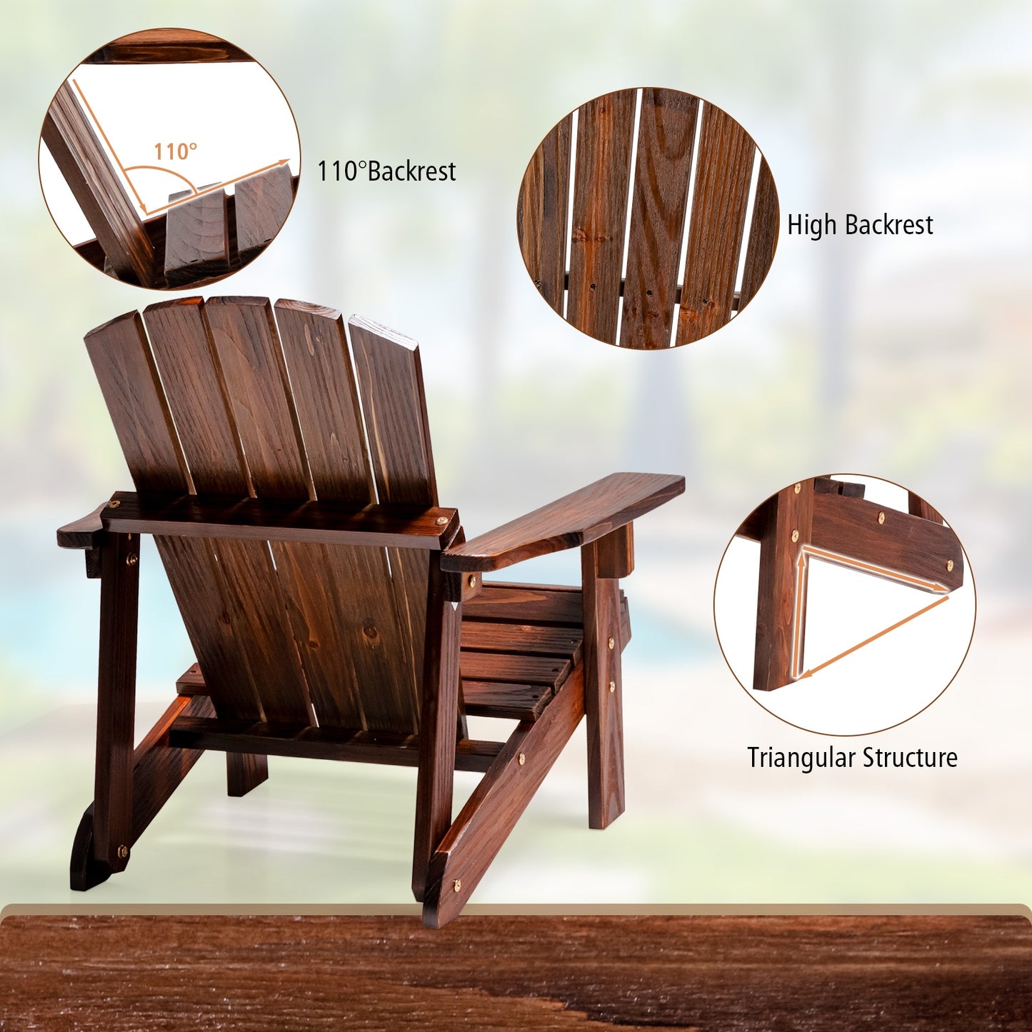 Kid's Adirondack Chair with High Backrest and Arm Rest-Coffee Kids Crystal