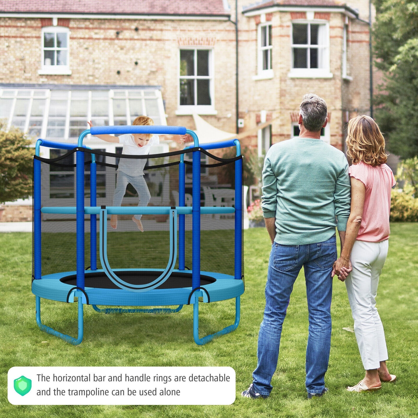 5 Feet Kids 3-in-1 Game Trampoline with Enclosure Net Spring Pad-Blue Kids Crystal