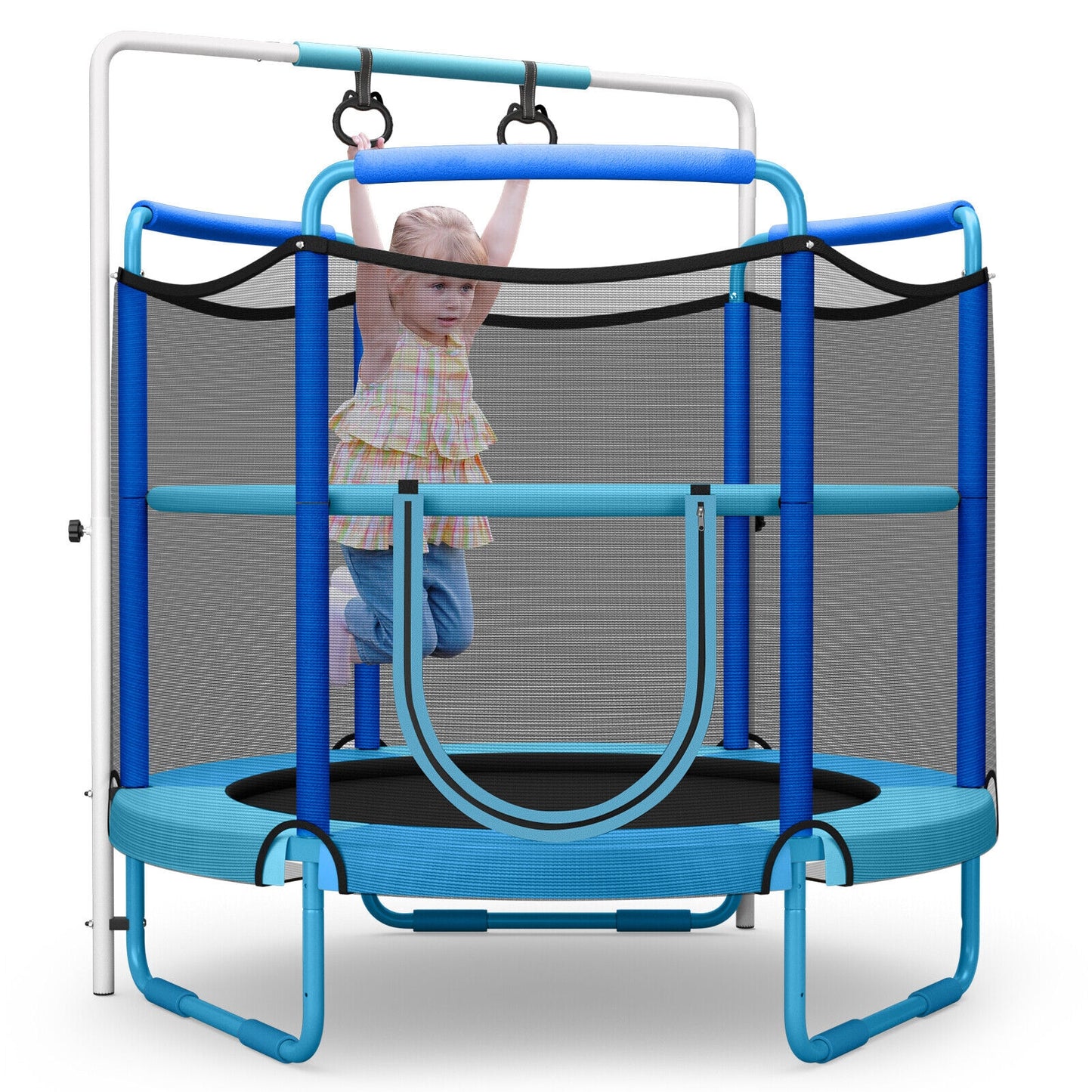 5 Feet Kids 3-in-1 Game Trampoline with Enclosure Net Spring Pad-Blue Kids Crystal