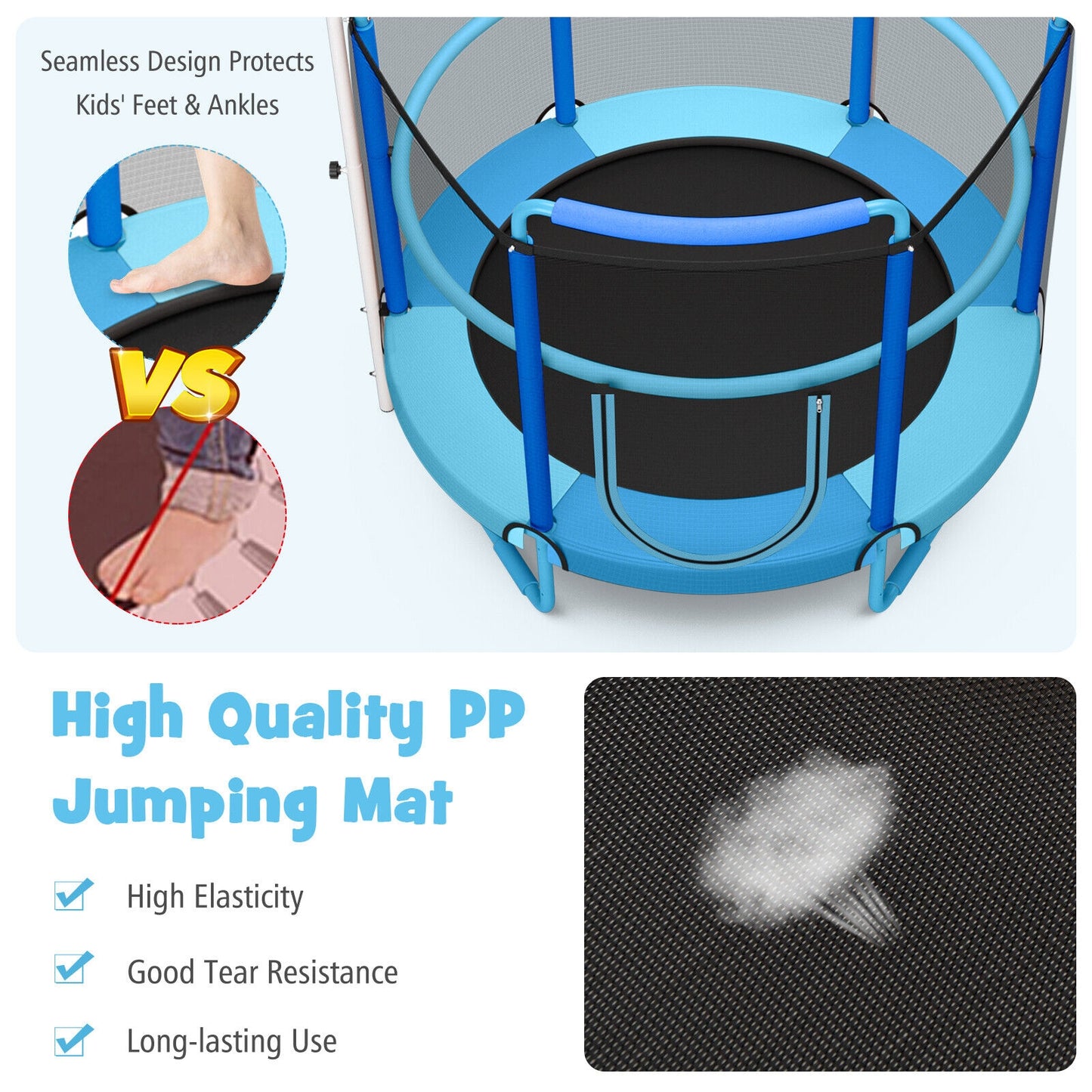 5 Feet Kids 3-in-1 Game Trampoline with Enclosure Net Spring Pad-Blue Kids Crystal
