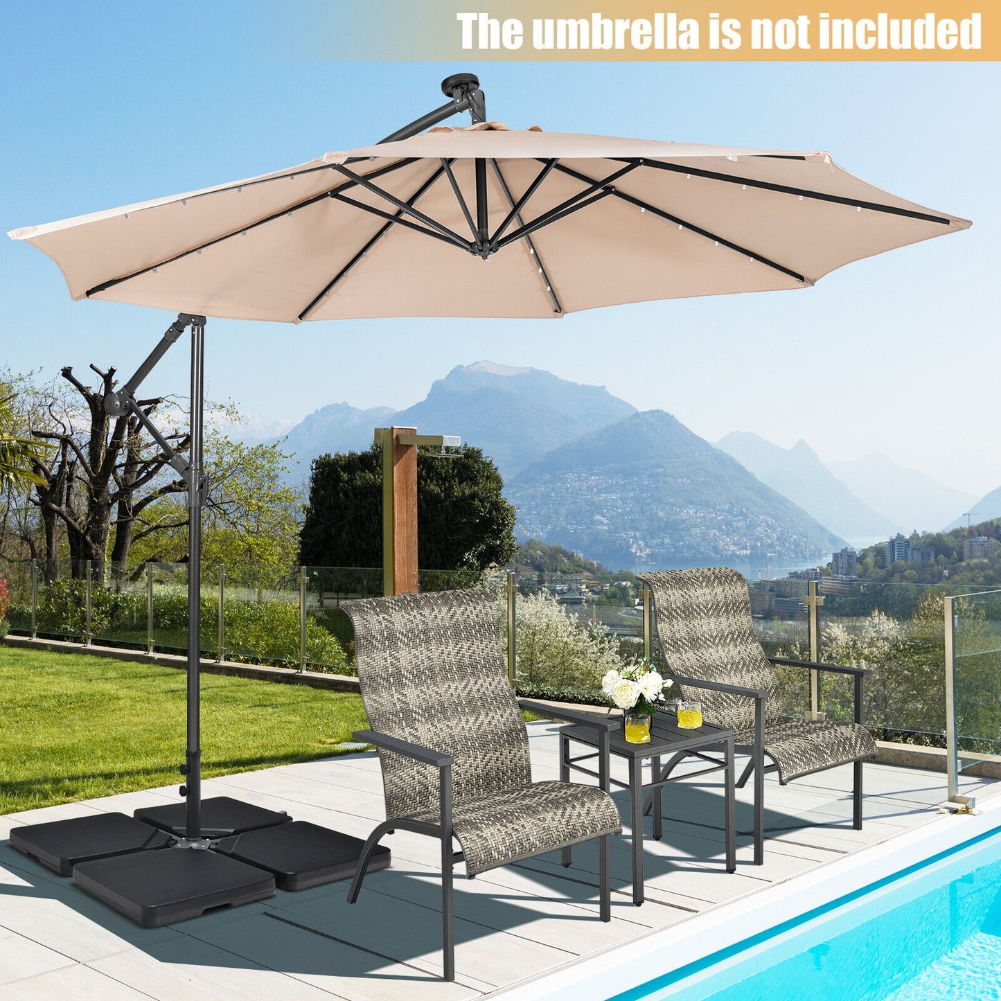 4 Pieces 13L Cantilever Offset Patio Umbrella Base with Easy-Fill Spouts Kids Crystal