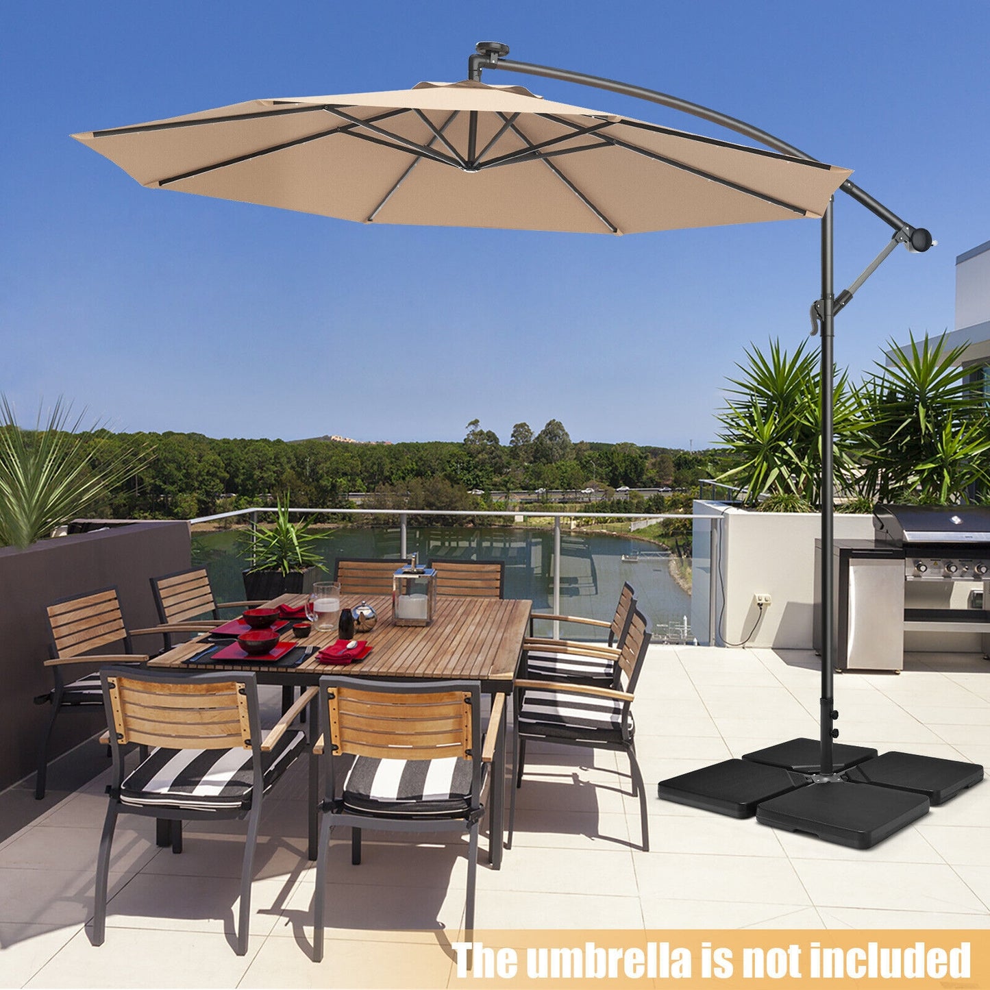 4 Pieces 13L Cantilever Offset Patio Umbrella Base with Easy-Fill Spouts Kids Crystal