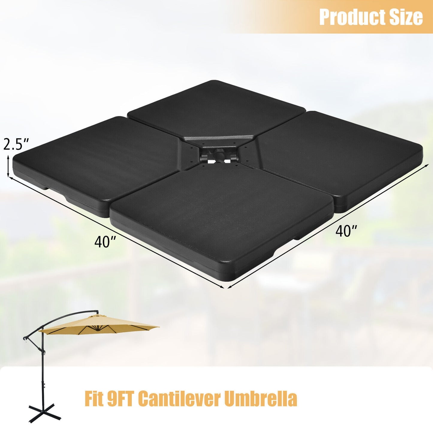4 Pieces 13L Cantilever Offset Patio Umbrella Base with Easy-Fill Spouts Kids Crystal