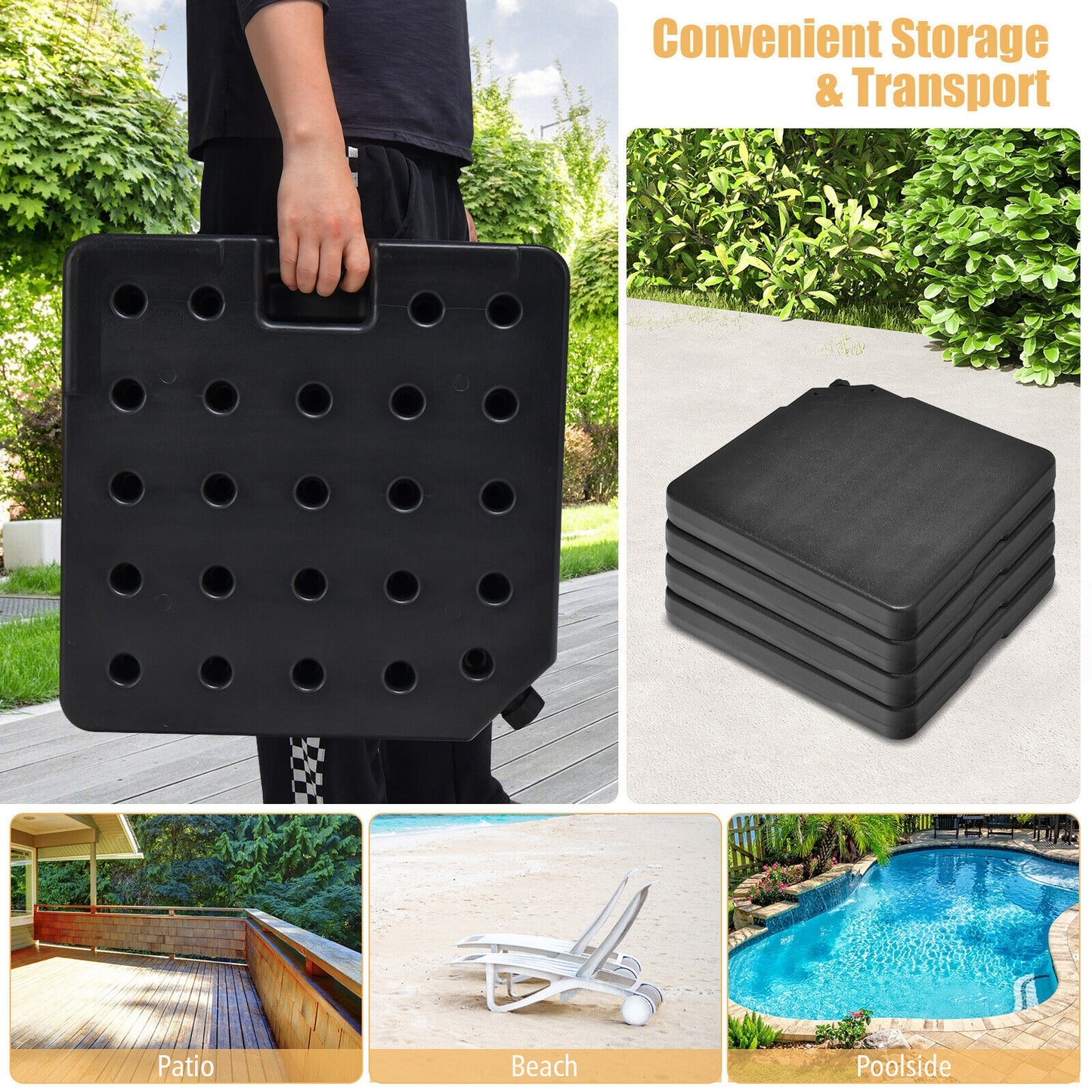 4 Pieces 13L Cantilever Offset Patio Umbrella Base with Easy-Fill Spouts Kids Crystal