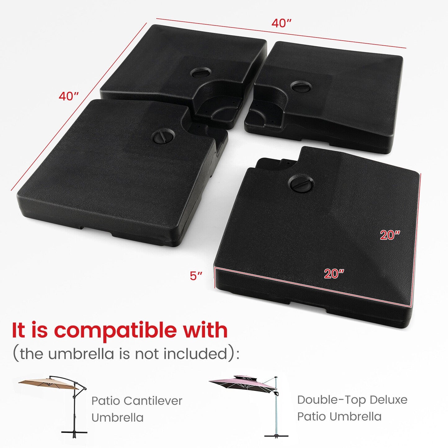 4-Piece 20L Cantilever Offset Patio Umbrella Base Kids Crystal