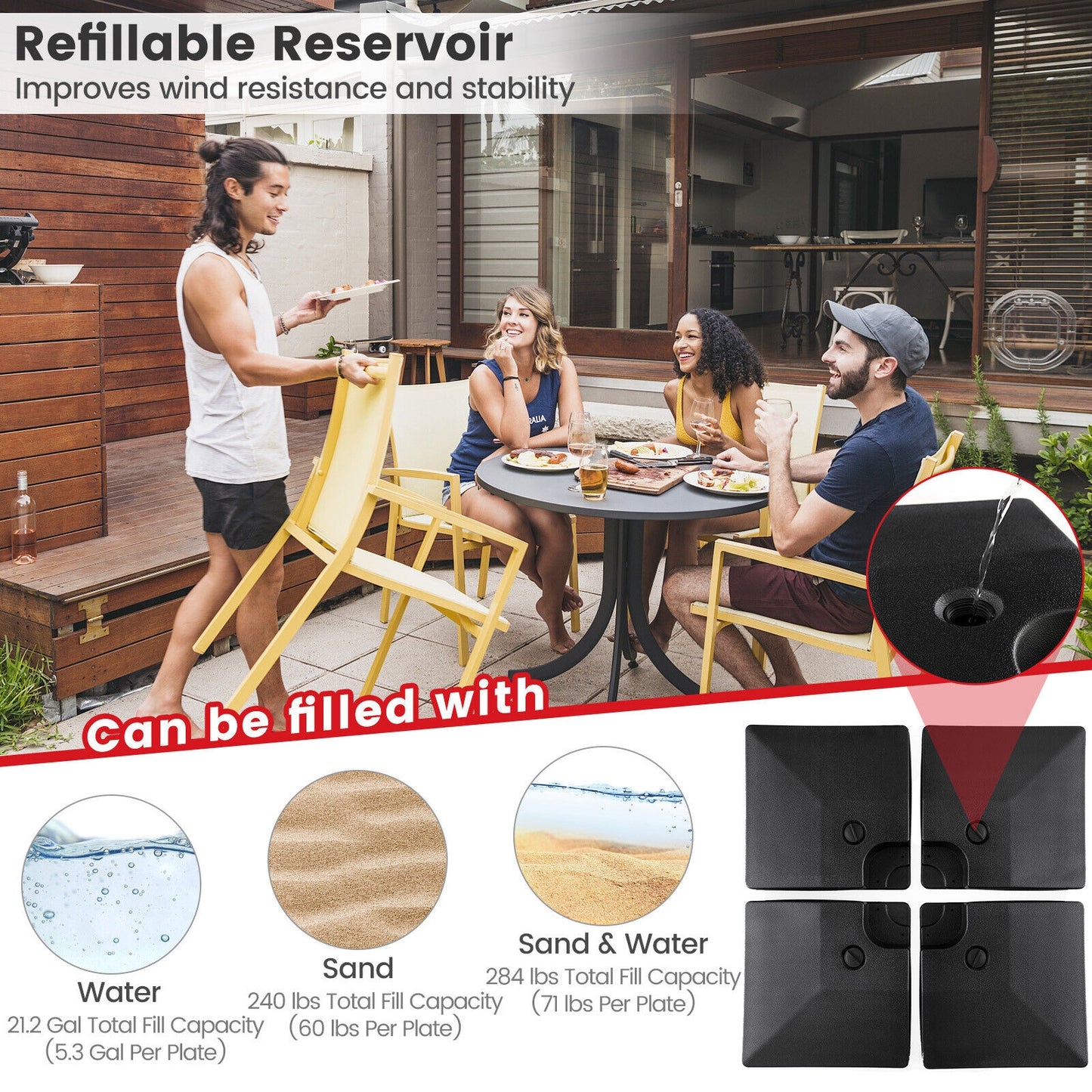 4-Piece 20L Cantilever Offset Patio Umbrella Base Kids Crystal