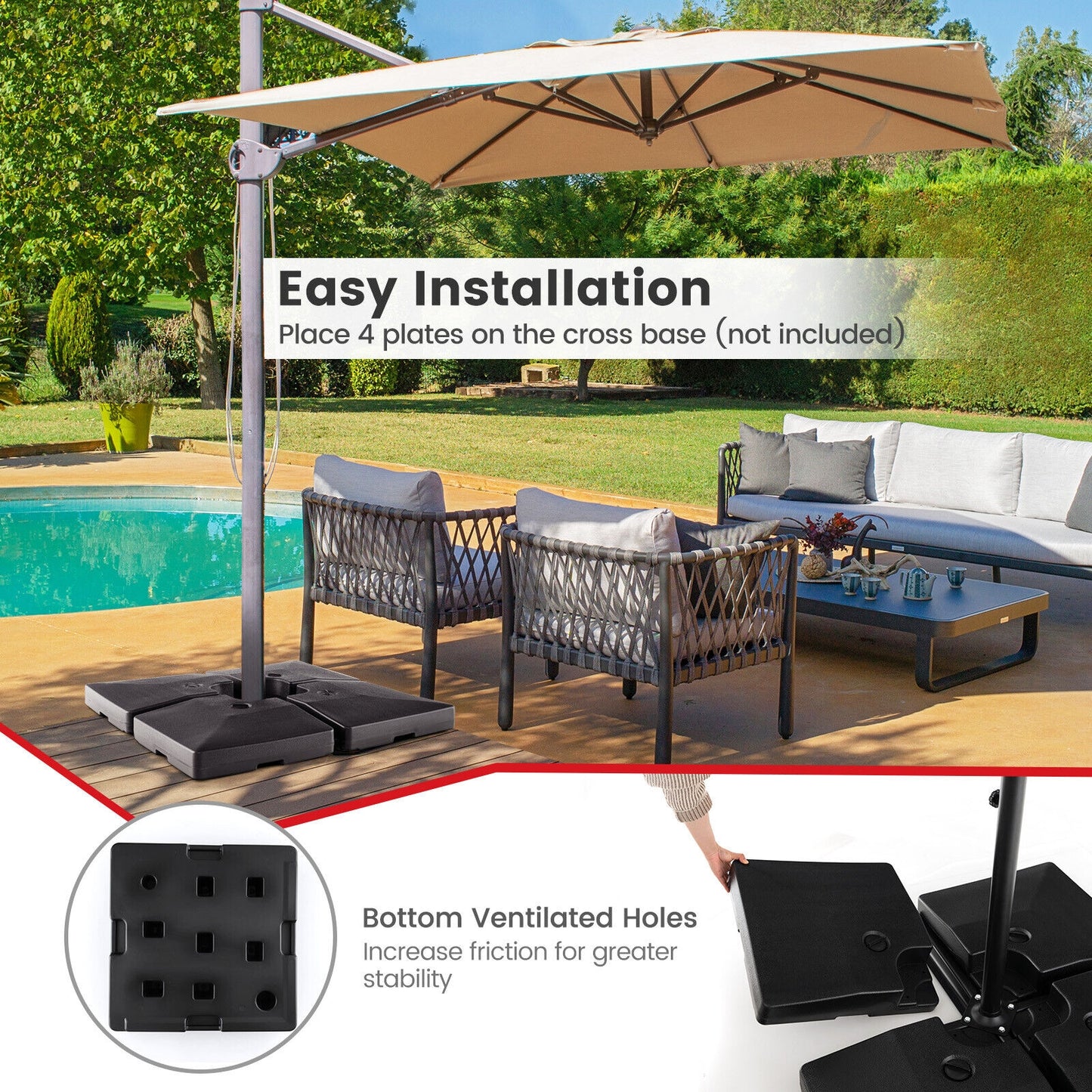 4-Piece 20L Cantilever Offset Patio Umbrella Base Kids Crystal