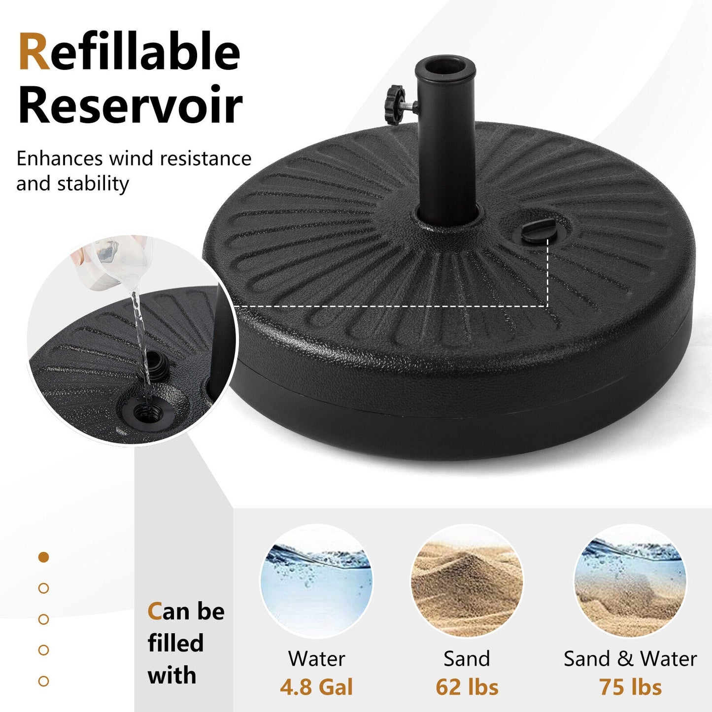 20 Inch Fillable Heavy-Duty Round Umbrella Base Stand Kids Crystal