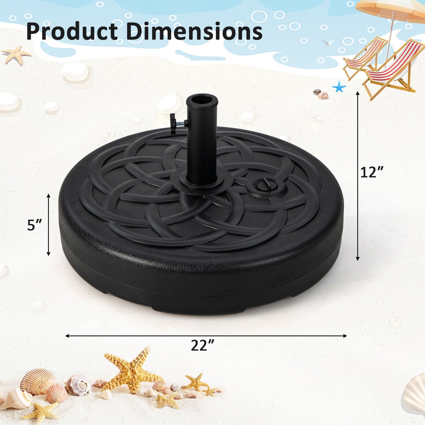 22 Inch Fillable Heavy-Duty Round Patio Umbrella Base Stand Kids Crystal