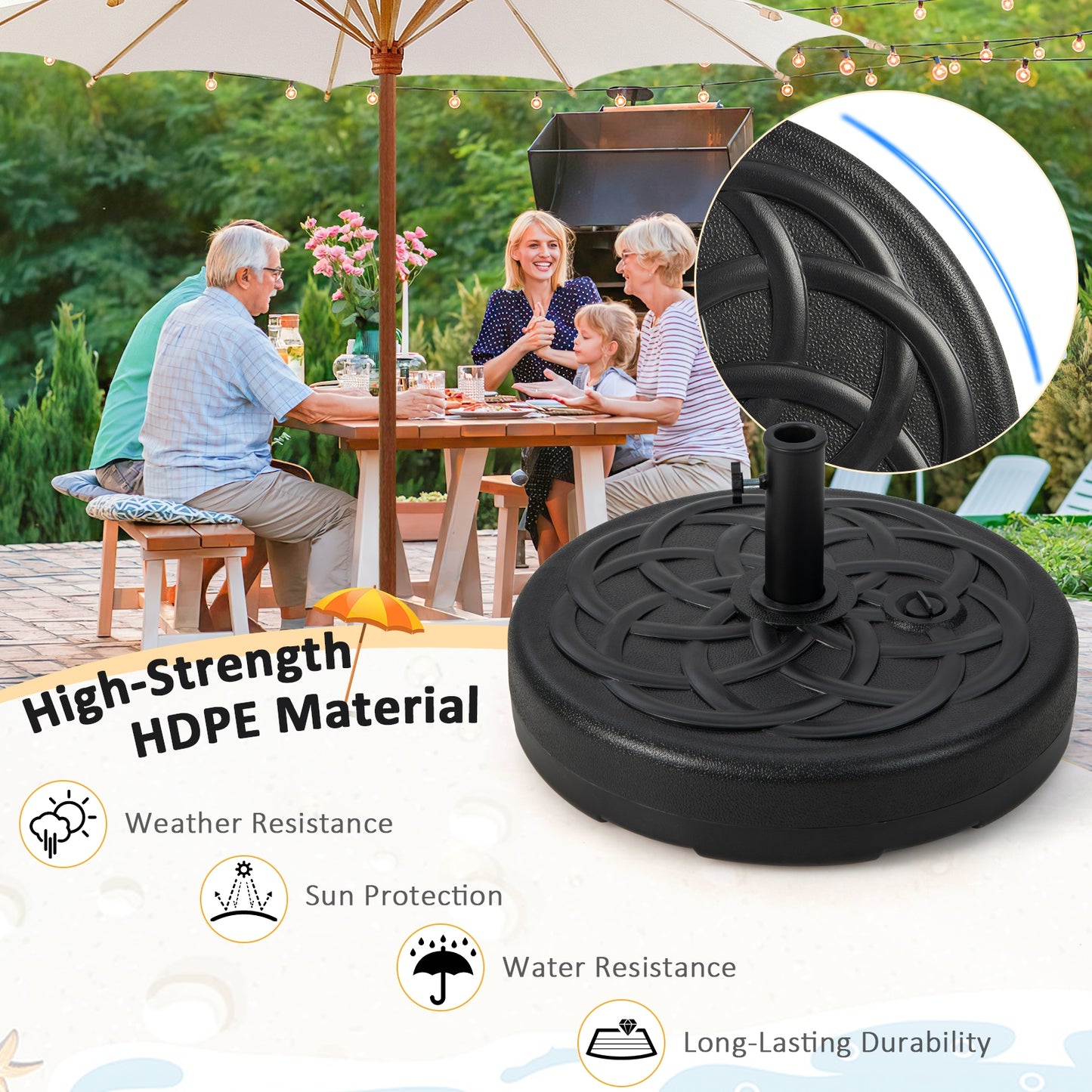 22 Inch Fillable Heavy-Duty Round Patio Umbrella Base Stand Kids Crystal