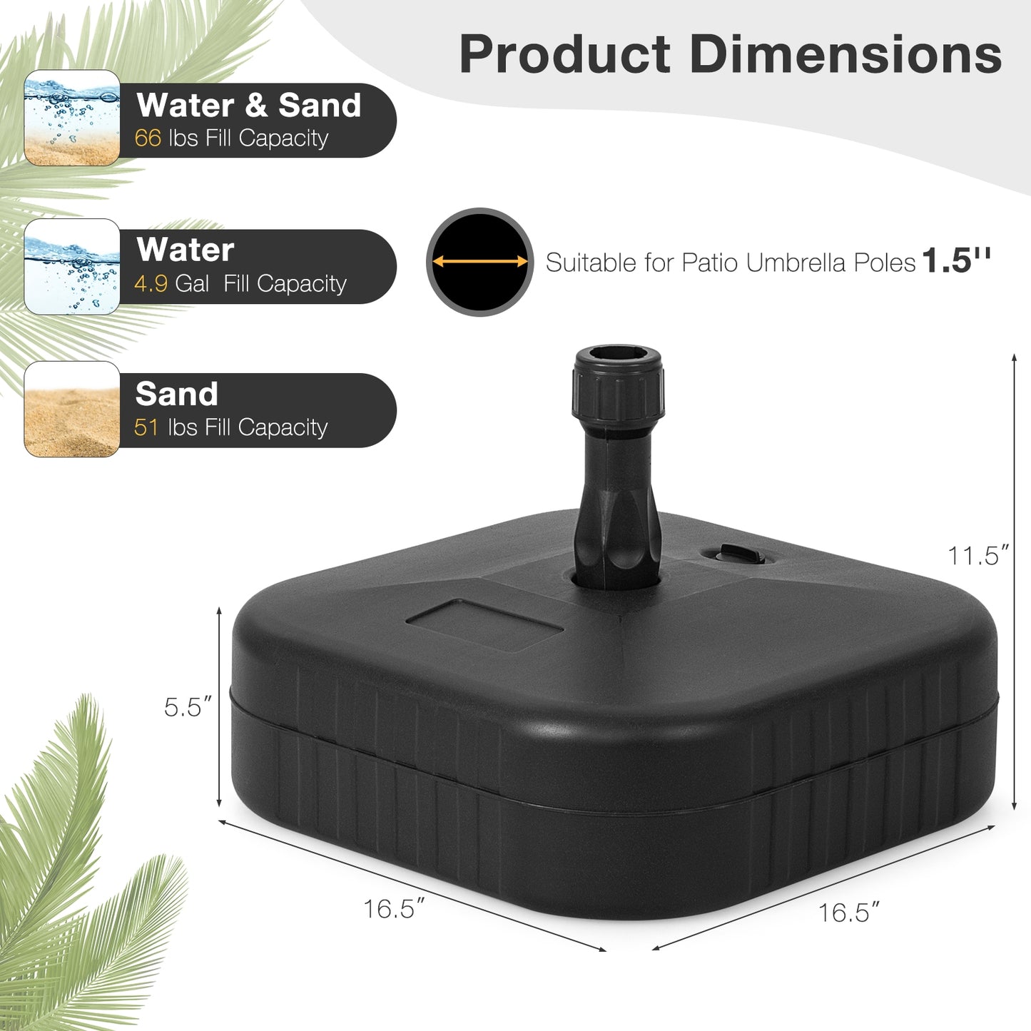 Patio Fillable Umbrella Base Fit 1.5 Inch Umbrella Poles for Yard Poolside-Black Kids Crystal