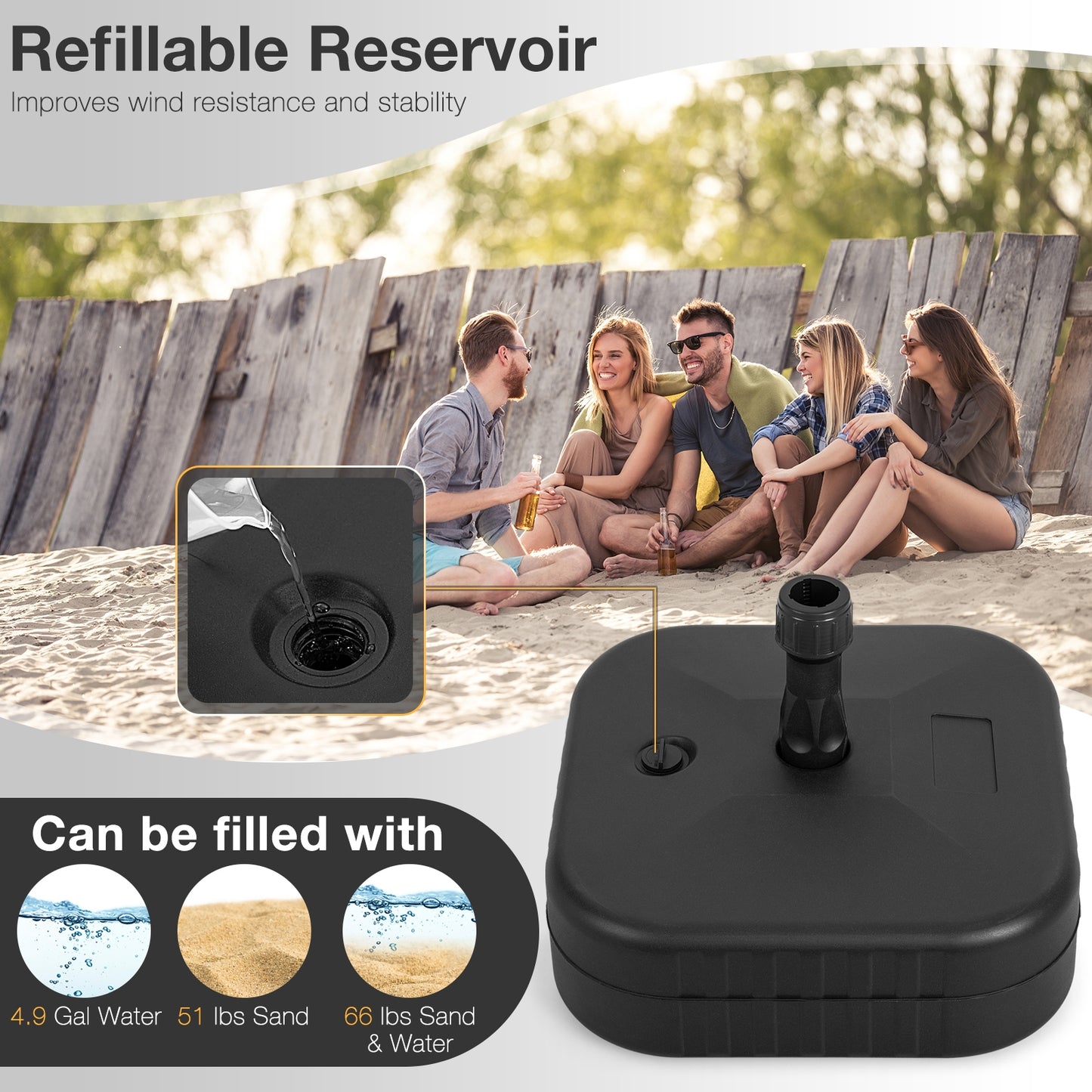 Patio Fillable Umbrella Base Fit 1.5 Inch Umbrella Poles for Yard Poolside-Black Kids Crystal