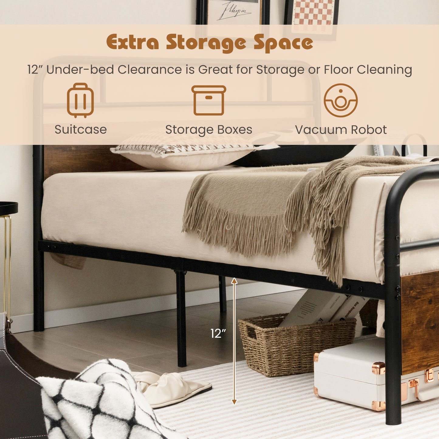 Twin/Full/Queen Size Bed Frame with Industrial Headboard-Full Size Kids Crystal