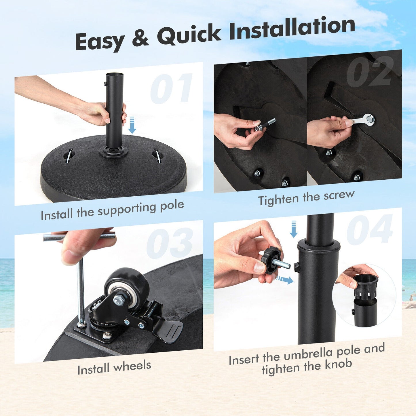 51LBS 20.5Inch Outdoor Umbrella Base with Wheels and Handles Kids Crystal