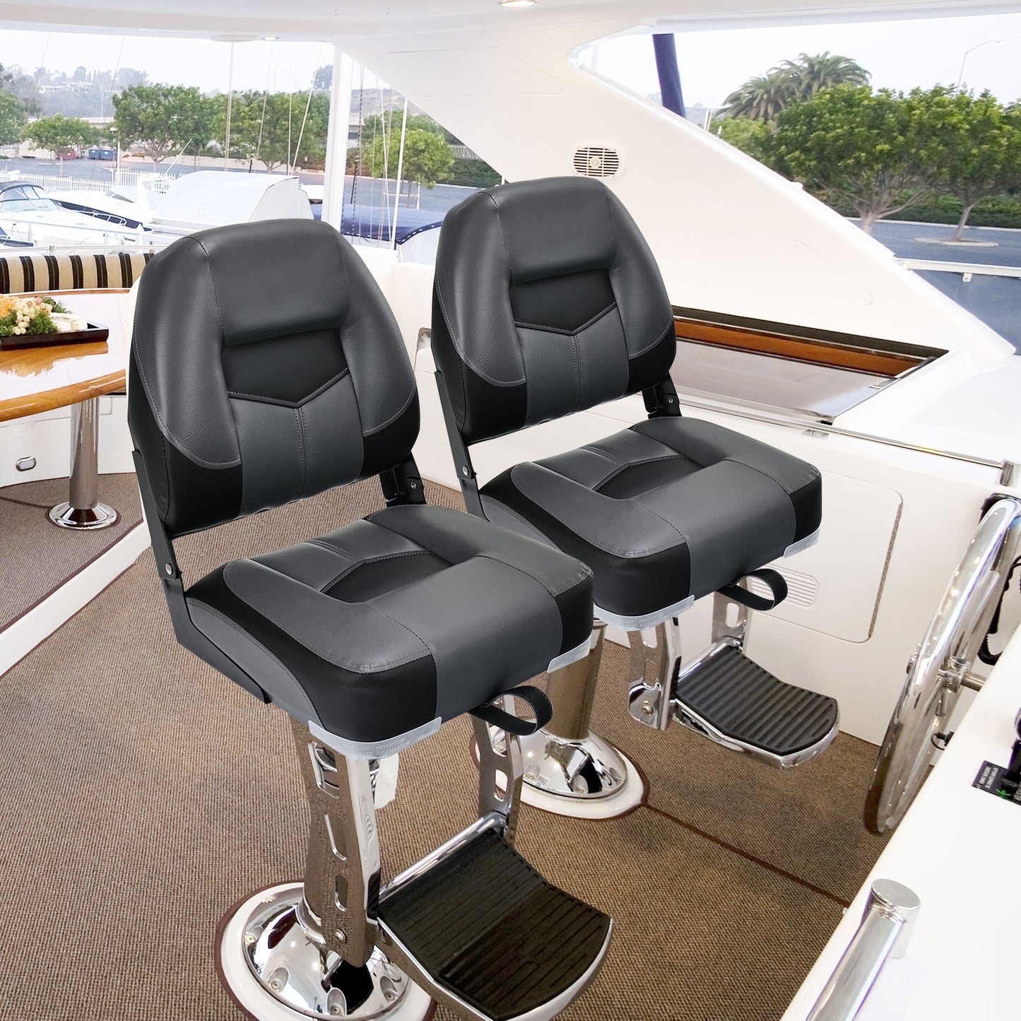 Set of 2 Folding Low Back Fishing Boat Seats with Stainless Steel Screws-Black Kids Crystal
