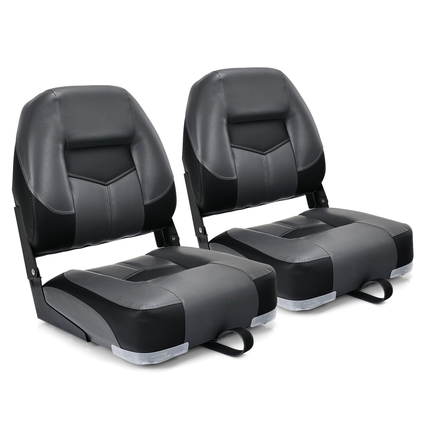 Set of 2 Folding Low Back Fishing Boat Seats with Stainless Steel Screws-Black Kids Crystal
