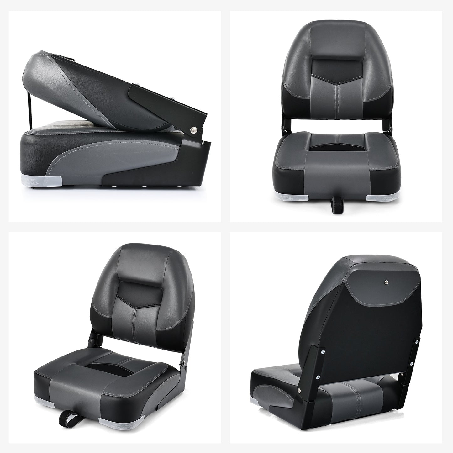 Set of 2 Folding Low Back Fishing Boat Seats with Stainless Steel Screws-Black Kids Crystal
