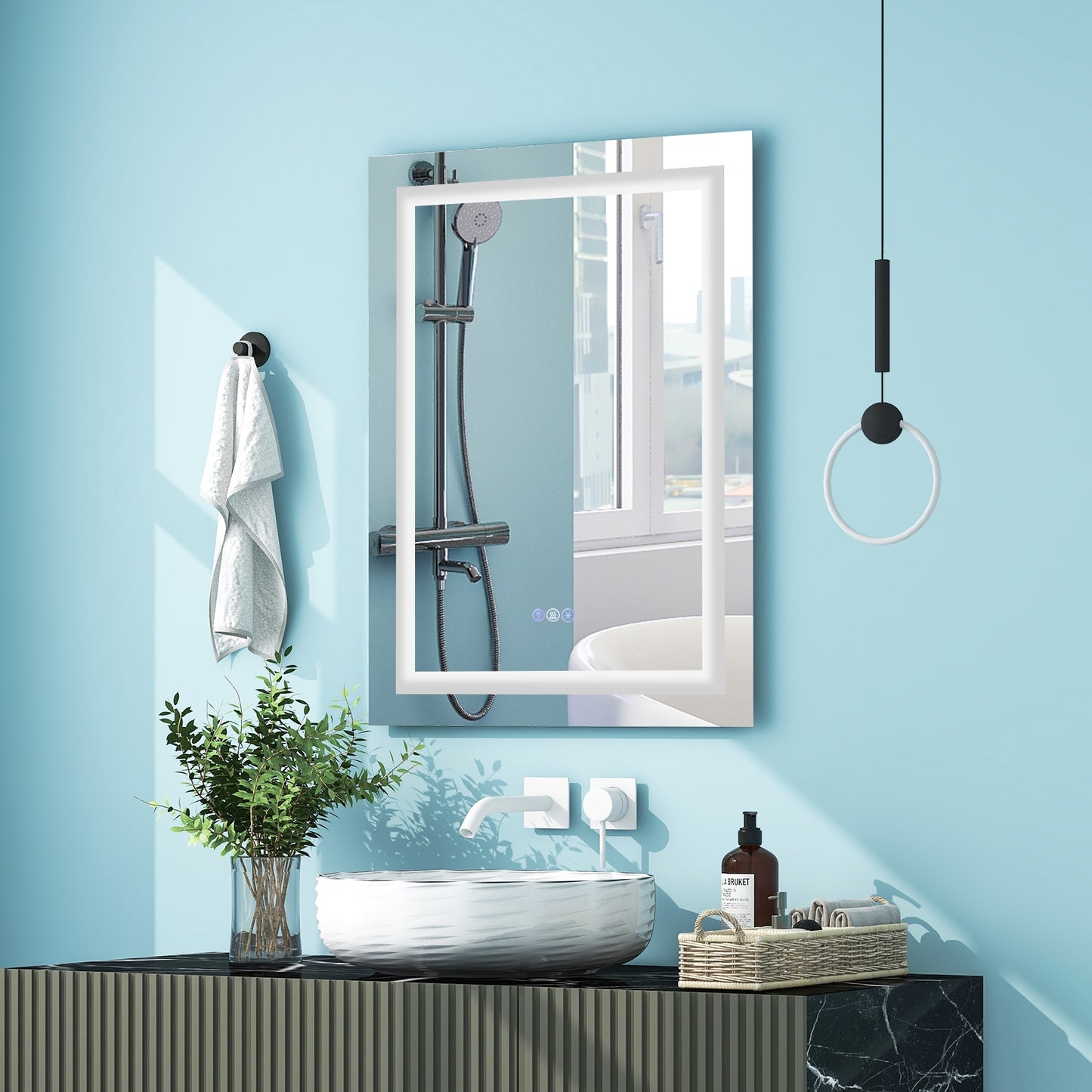 32 Inch x 24 Inch Bathroom Anti-Fog Wall Mirror with Colorful Light Kids Crystal