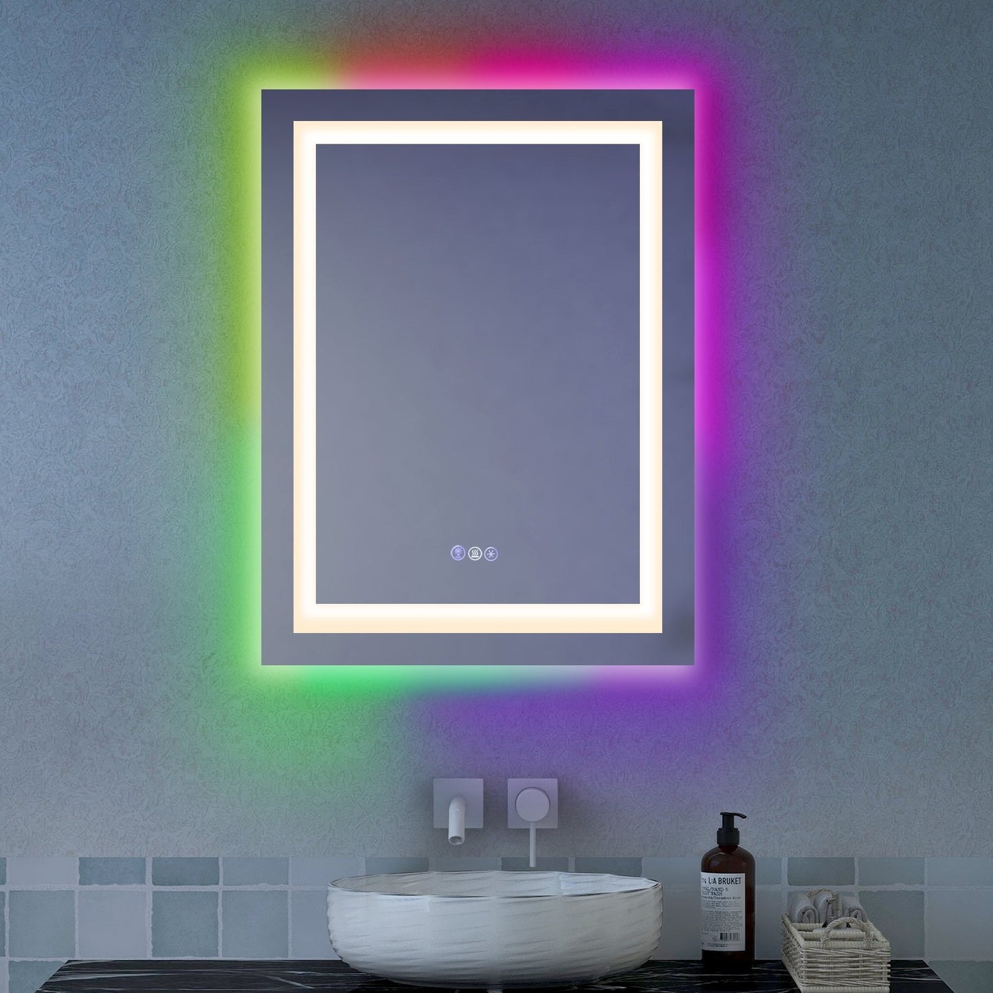 32 Inch x 24 Inch Bathroom Anti-Fog Wall Mirror with Colorful Light Kids Crystal