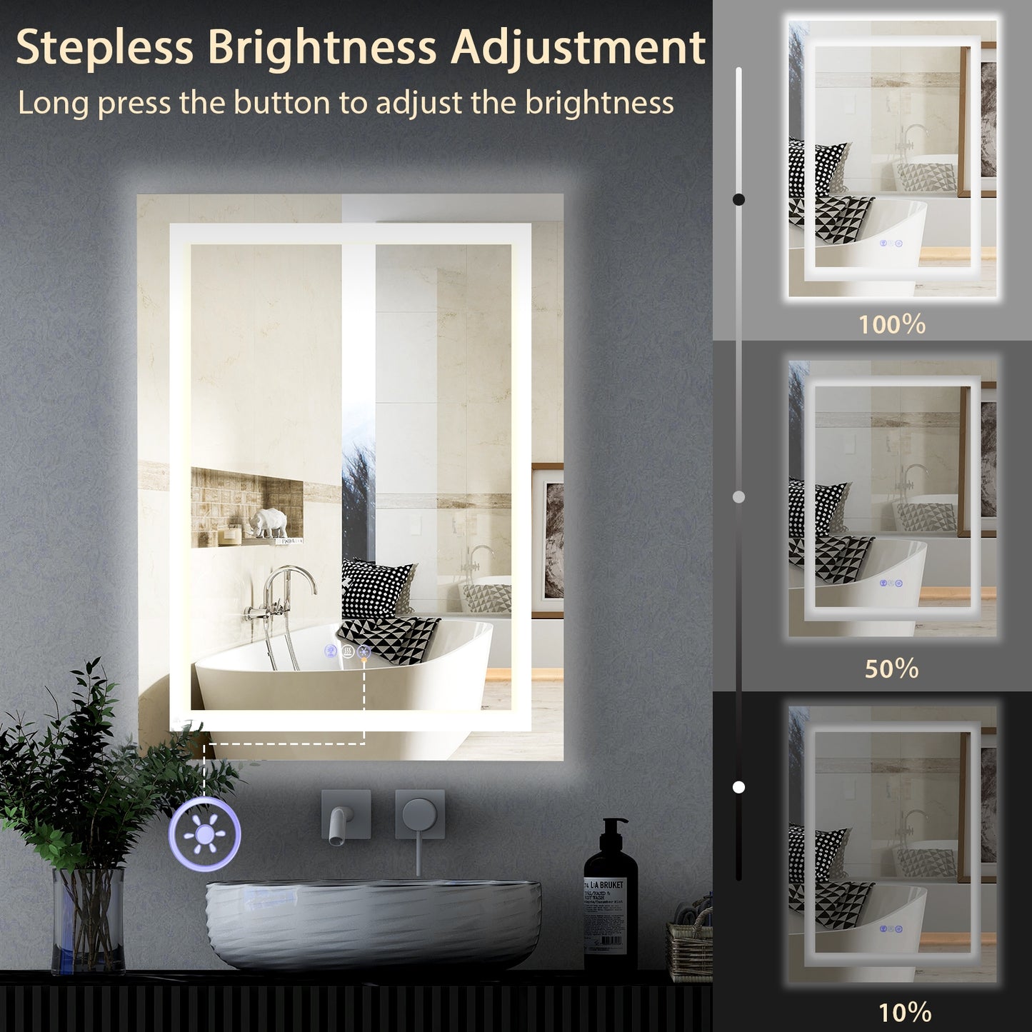 32 Inch x 24 Inch Bathroom Anti-Fog Wall Mirror with Colorful Light Kids Crystal