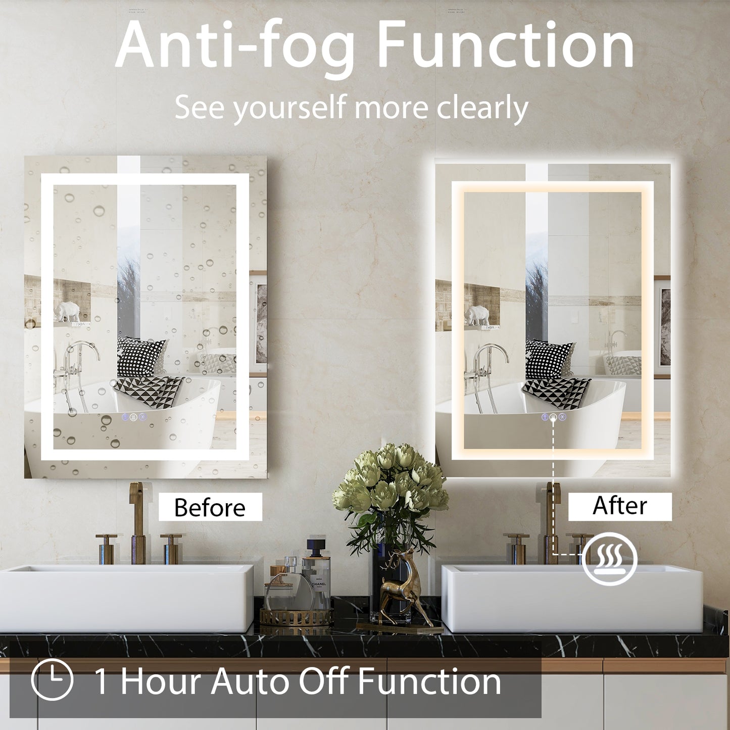 32 Inch x 24 Inch Bathroom Anti-Fog Wall Mirror with Colorful Light Kids Crystal