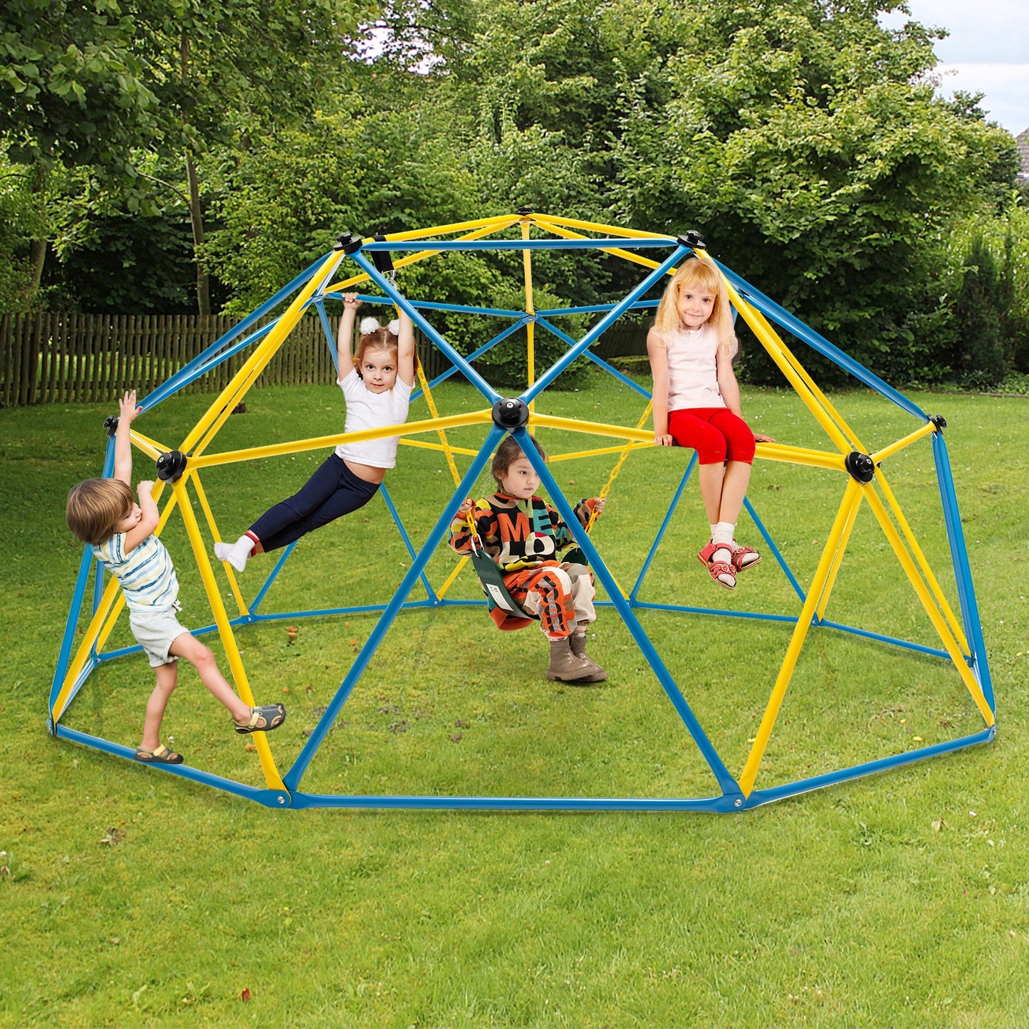 10 Feet Dome Climber with Swing and 800 Lbs Load Capacity-Multicolor Kids Crystal