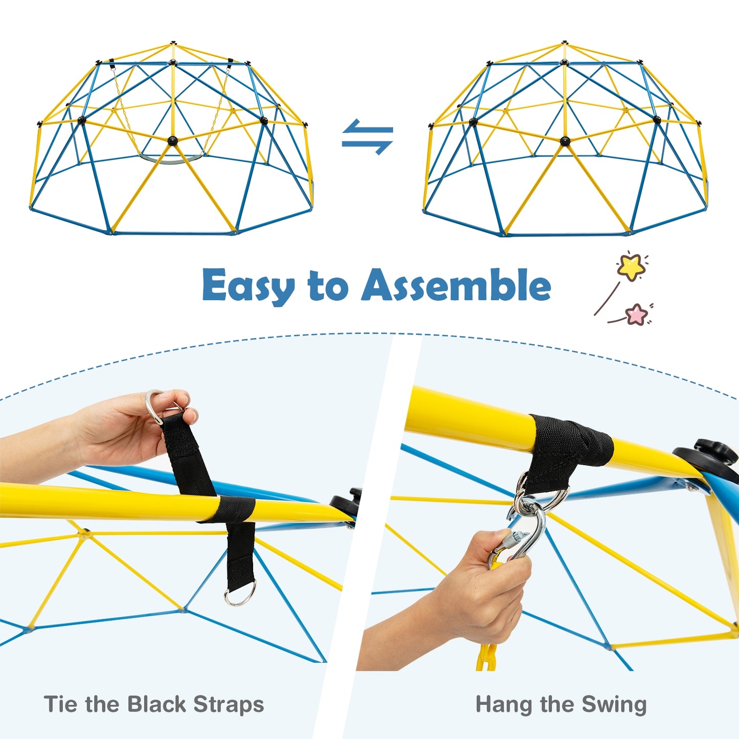 10 Feet Dome Climber with Swing and 800 Lbs Load Capacity-Multicolor Kids Crystal