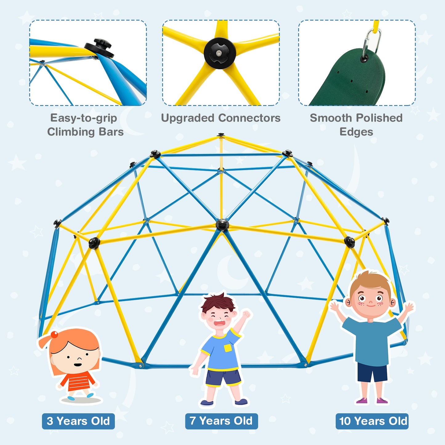 10 Feet Dome Climber with Swing and 800 Lbs Load Capacity-Multicolor Kids Crystal