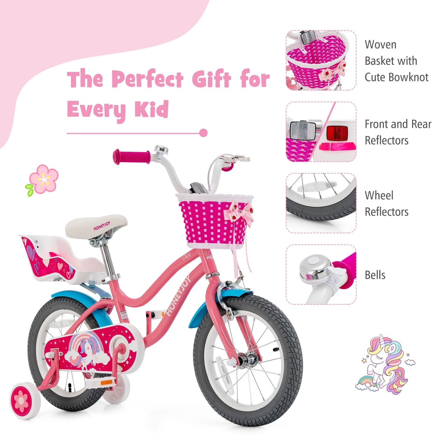 Kids Bicycle with Training Wheels and Basket for Boys and Girls Age 3-9 Years-14 inches Kids Crystal
