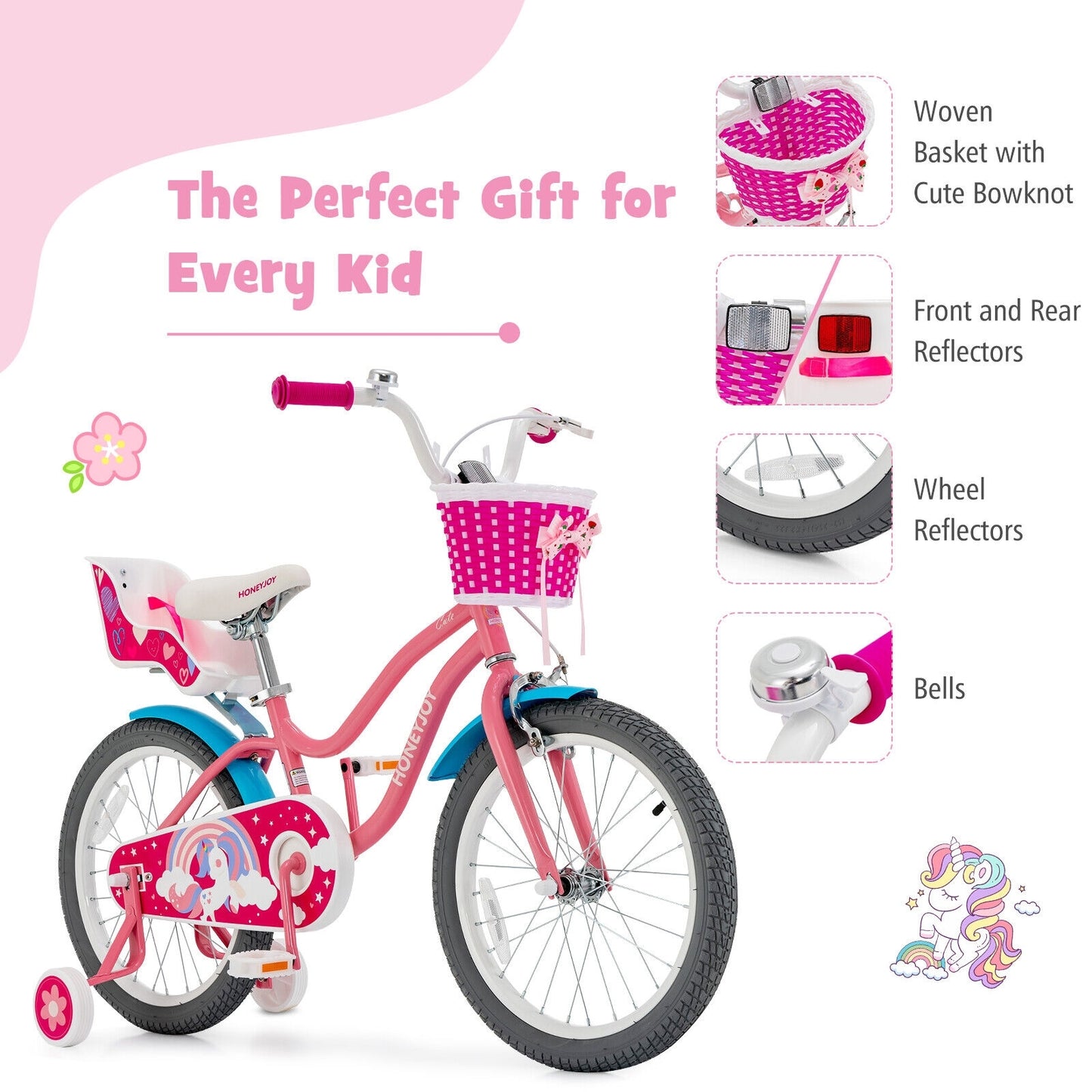 Kids Bicycle with Training Wheels and Basket for Boys and Girls Age 3-9 Years-18 inches Kids Crystal