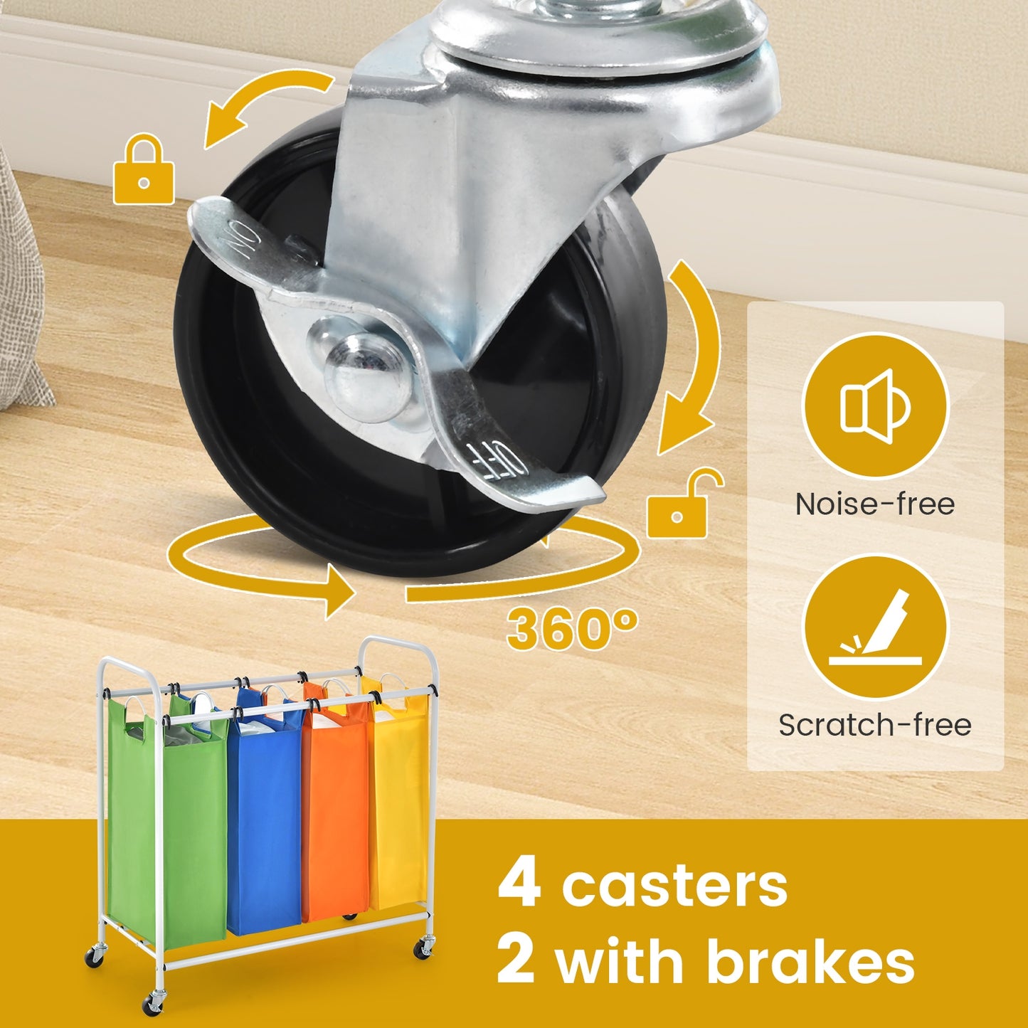 136L Large Capacity 4-Section Laundry Sorter Kids Crystal