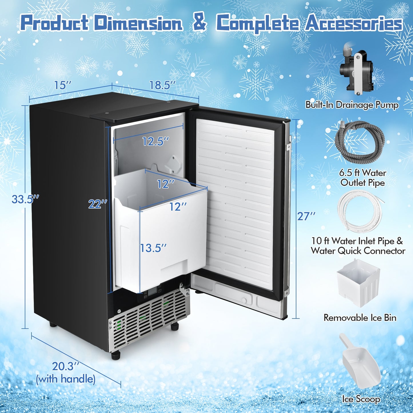 Free-Standing Built-In Undercounter Ice Maker-Silver Kids Crystal