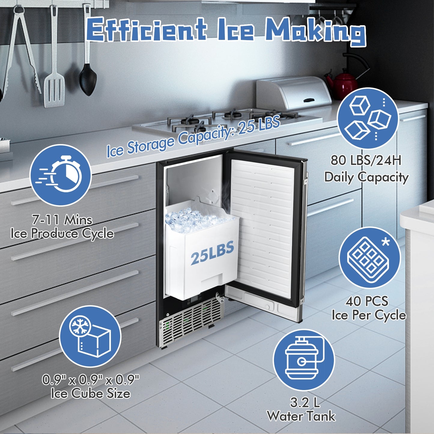 Free-Standing Built-In Undercounter Ice Maker-Silver Kids Crystal
