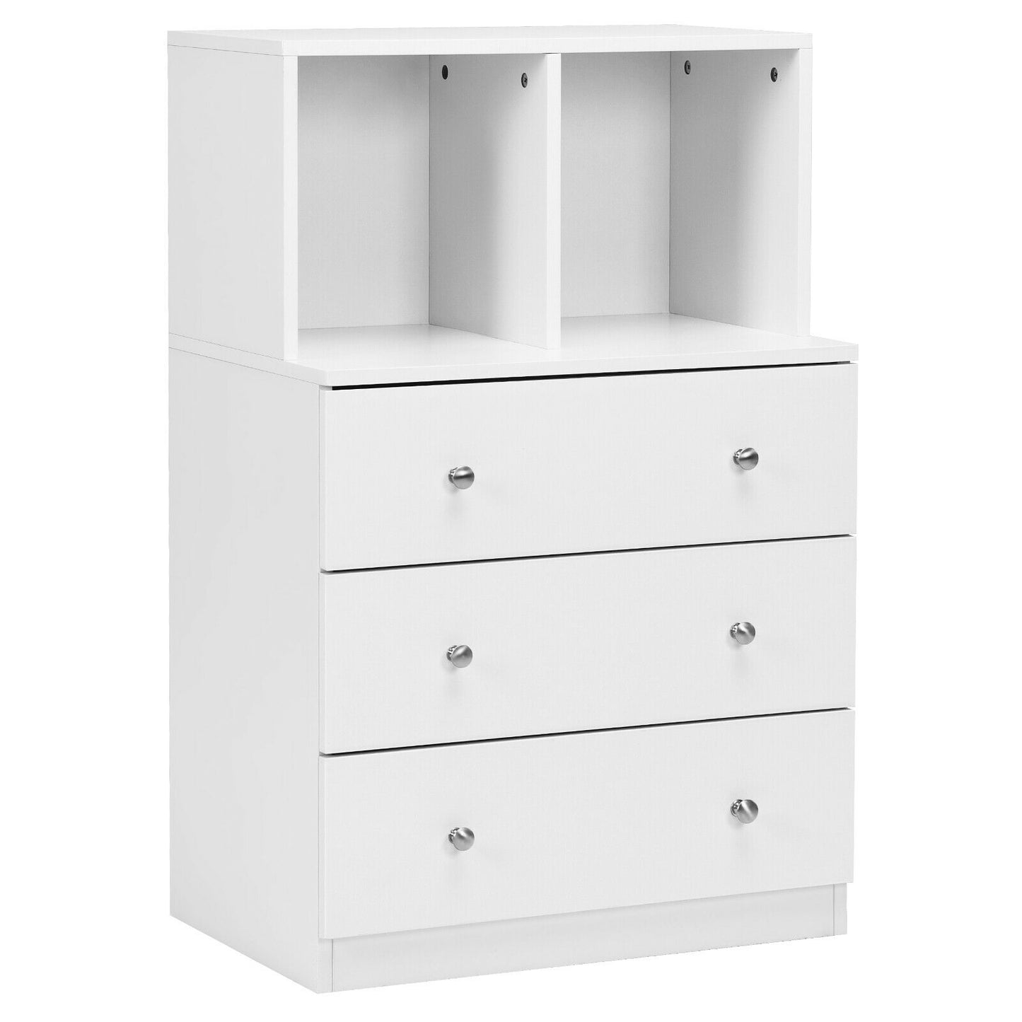 3 Drawer Dresser with Cubbies Storage Chest for Bedroom Living Room-White Kids Crystal
