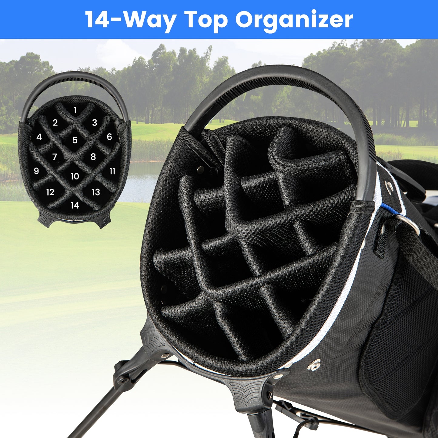 Lightweight Golf Stand Bag with 14 Way Top Dividers and 6 Pockets-Blue Kids Crystal