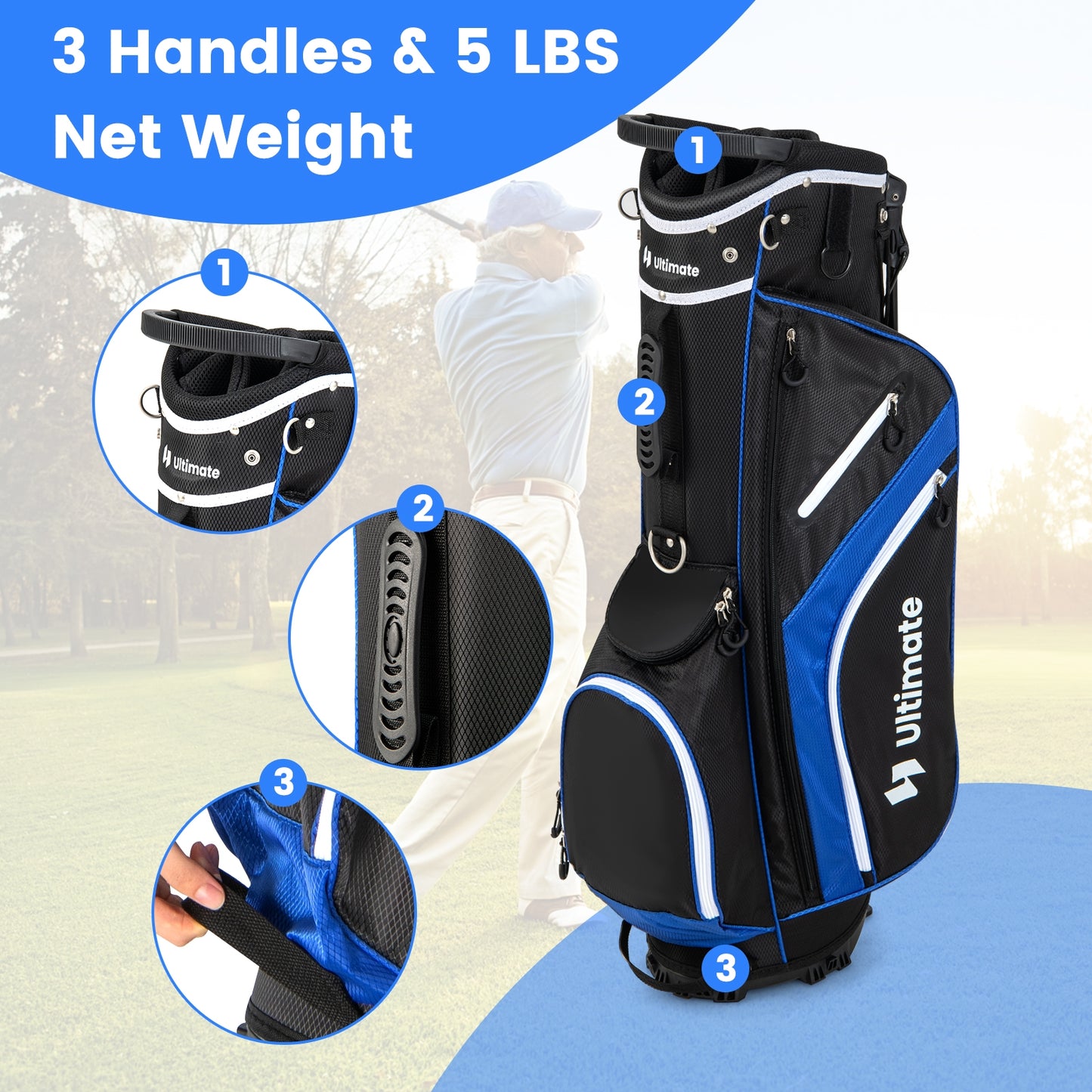 Lightweight Golf Stand Bag with 14 Way Top Dividers and 6 Pockets-Blue Kids Crystal