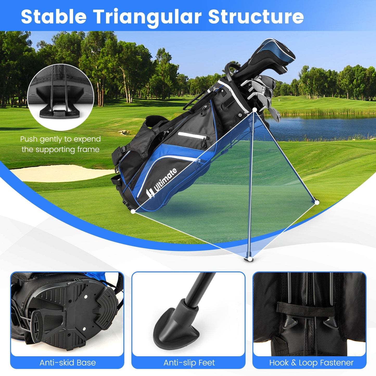 Lightweight Golf Stand Bag with 14 Way Top Dividers and 6 Pockets-Blue Kids Crystal
