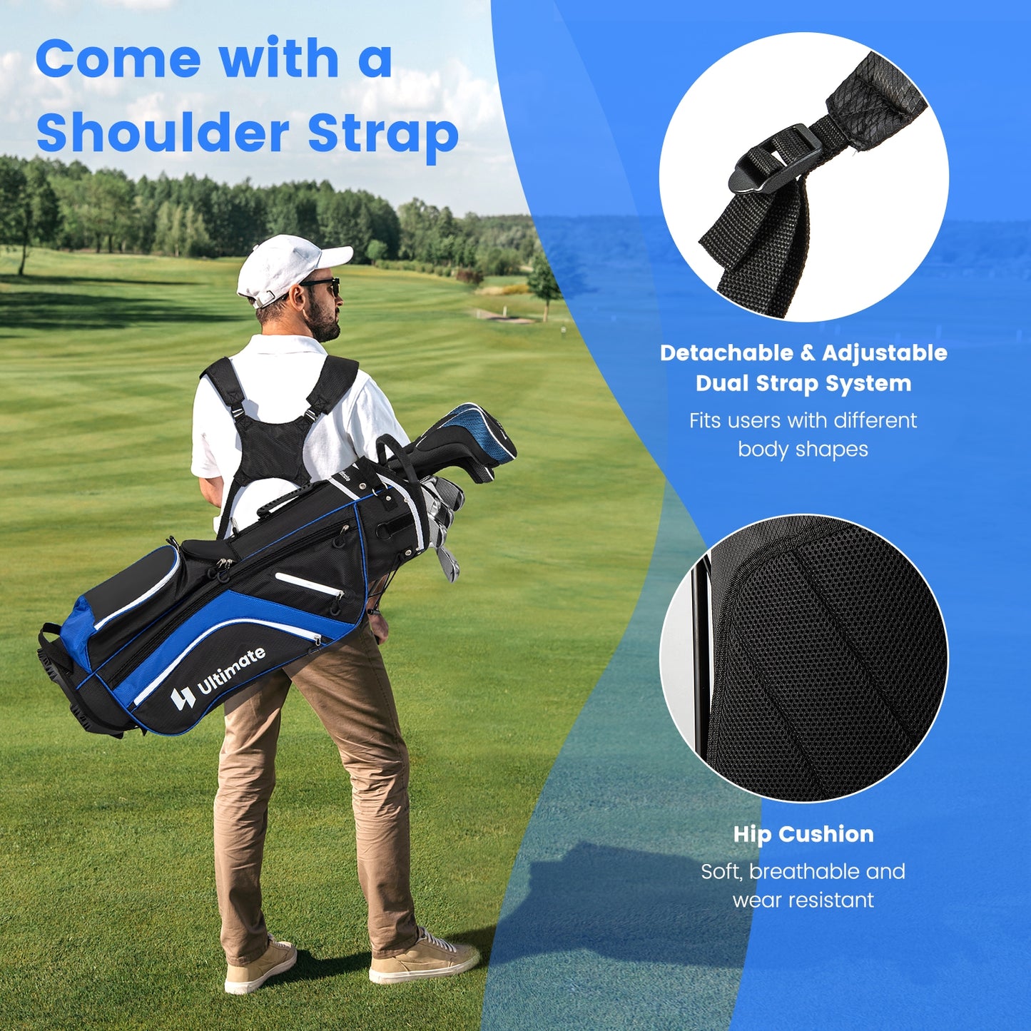 Lightweight Golf Stand Bag with 14 Way Top Dividers and 6 Pockets-Blue Kids Crystal