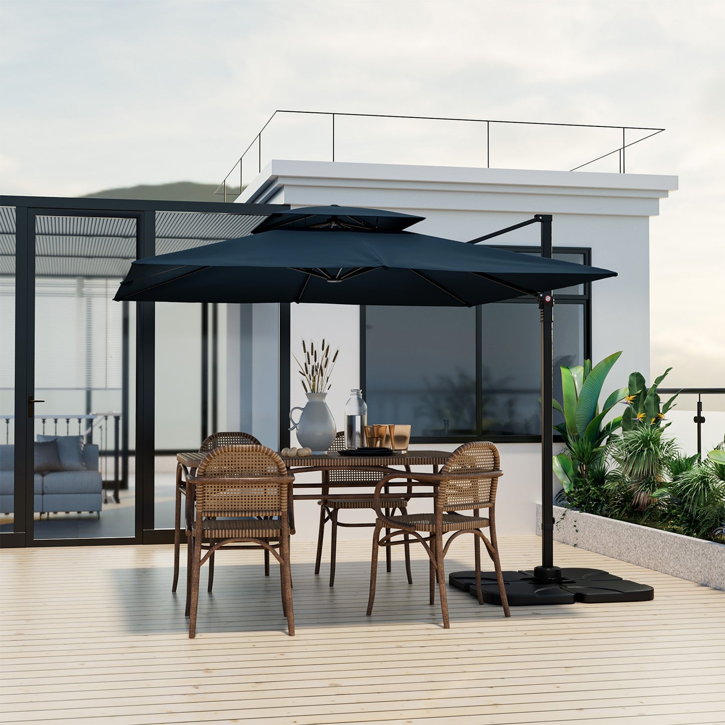 9.5 Feet Cantilever Patio Umbrella with 360° Rotation and Double Top-Navy Kids Crystal